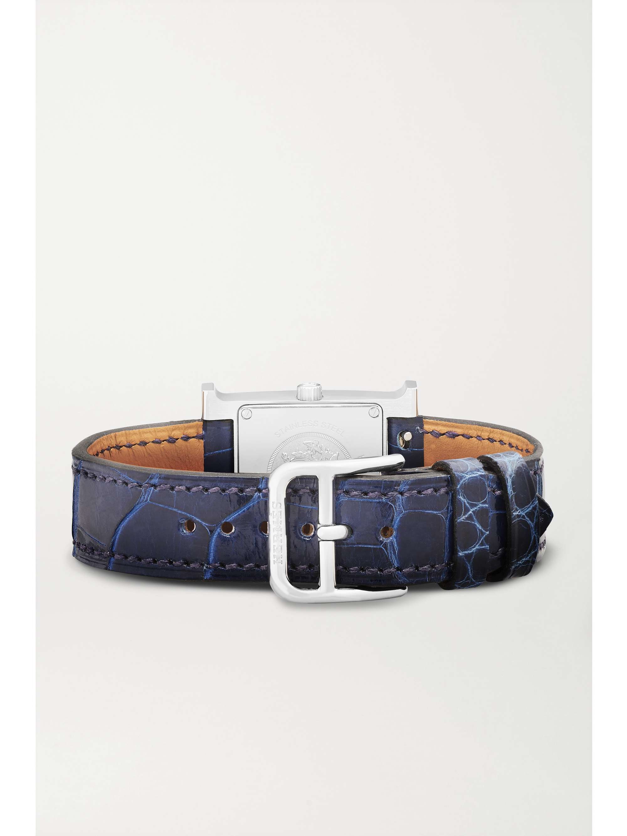 HERMÈS TIMEPIECES Heure H 25mm small stainless steel, alligator and diamond watch