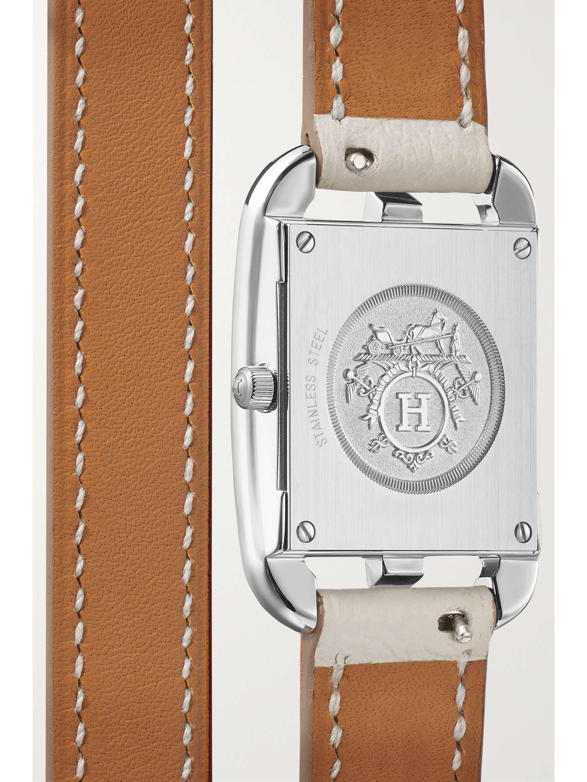 HERMÈS TIMEPIECES Montre en acier inoxydable et diamants à bracelet en cuir Cape Cod Double Tour Small, 31 mm