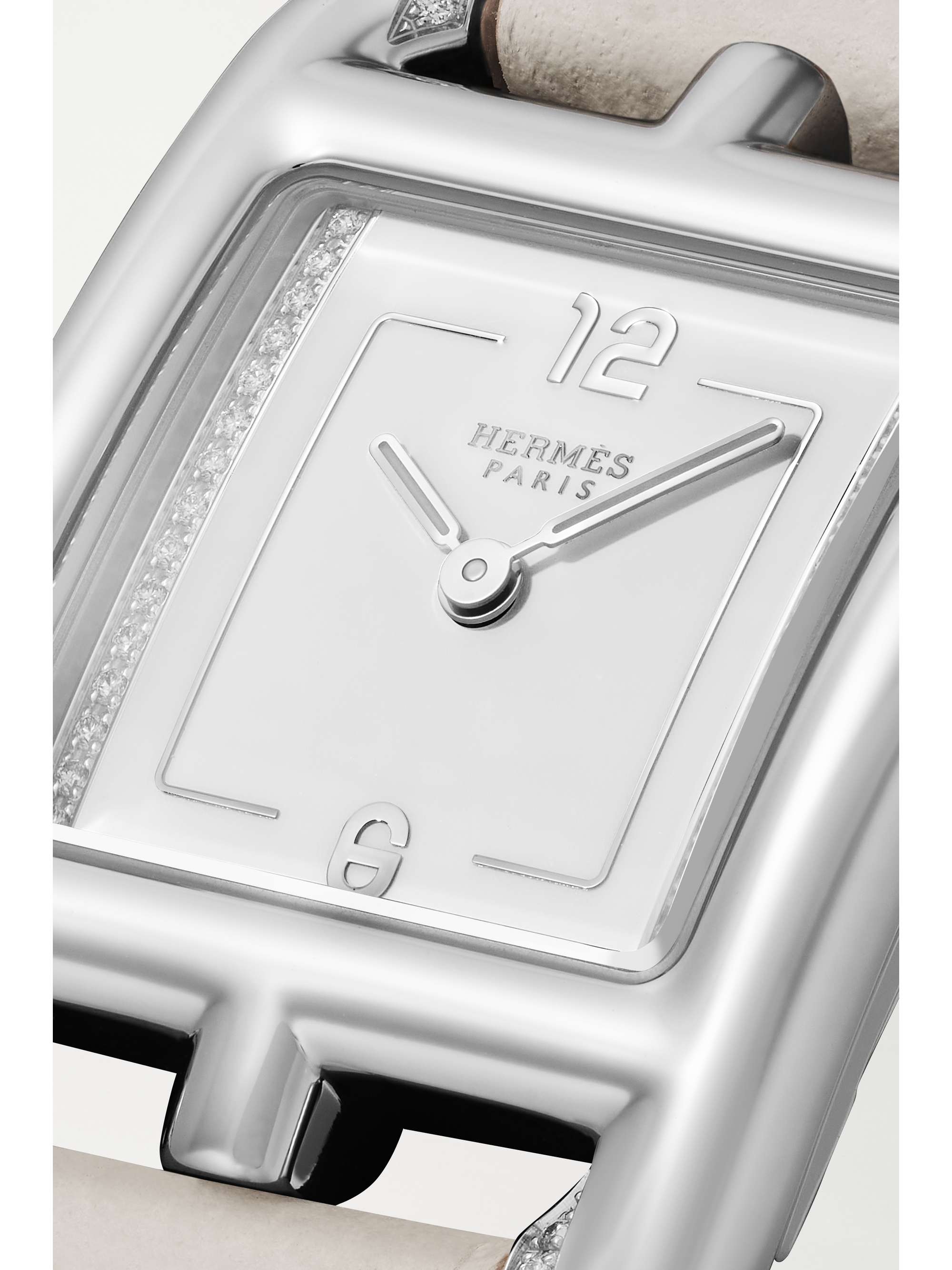 HERMÈS TIMEPIECES Montre en acier inoxydable et diamants à bracelet en cuir Cape Cod Double Tour Small, 31 mm