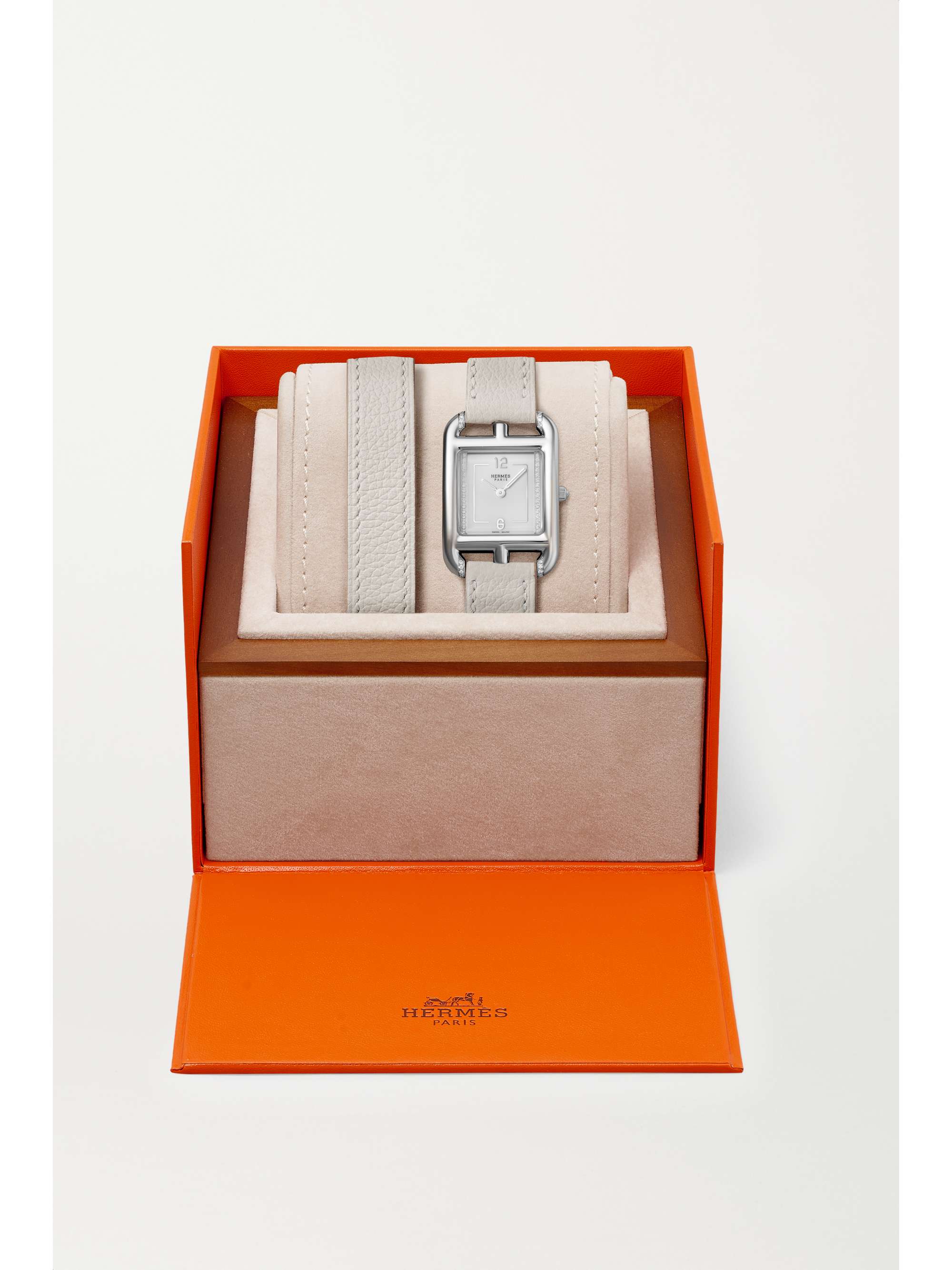 HERMÈS TIMEPIECES Montre en acier inoxydable et diamants à bracelet en cuir Cape Cod Double Tour Small, 31 mm