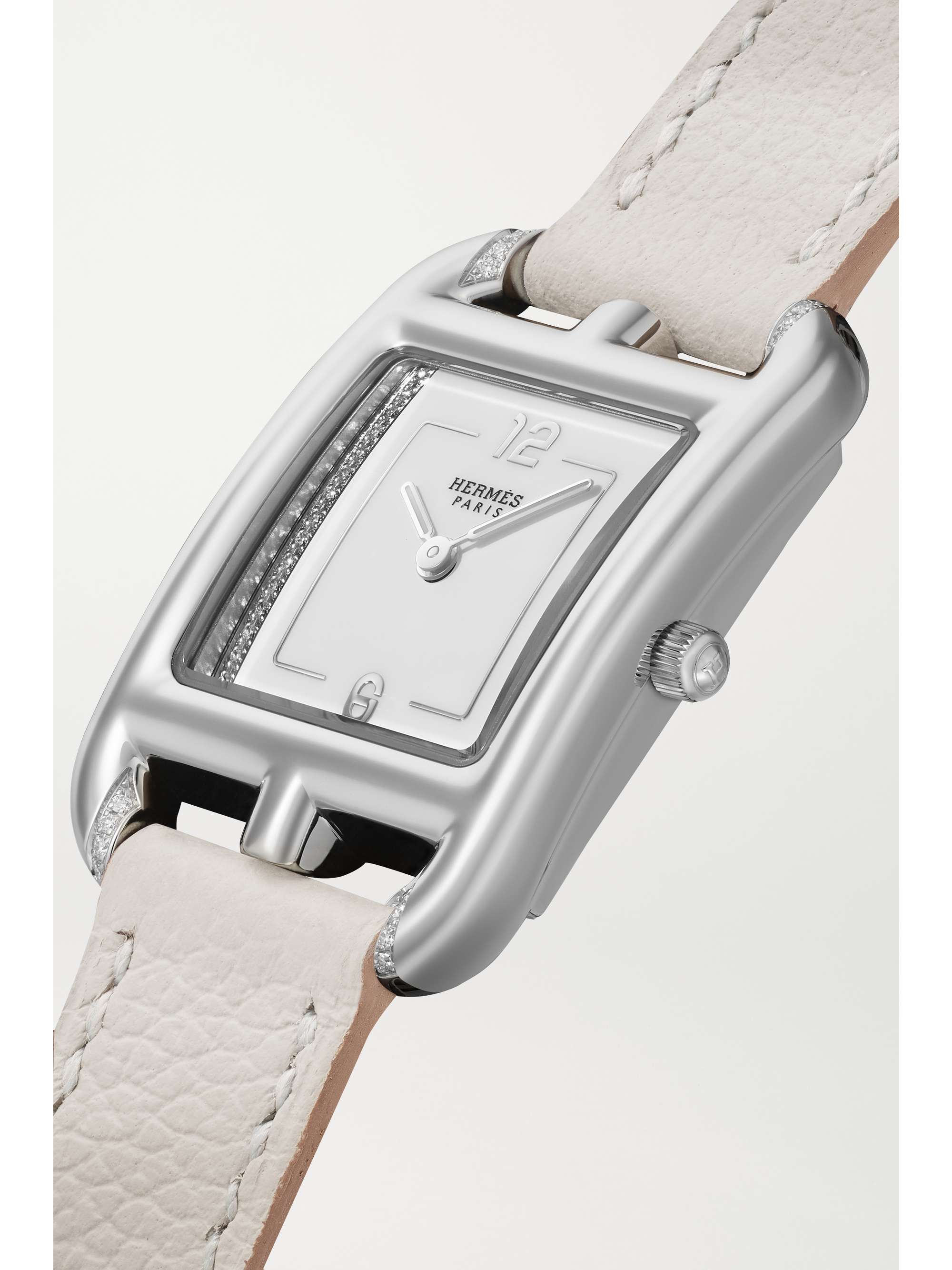 HERMÈS TIMEPIECES Montre en acier inoxydable et diamants à bracelet en cuir Cape Cod Double Tour Small, 31 mm