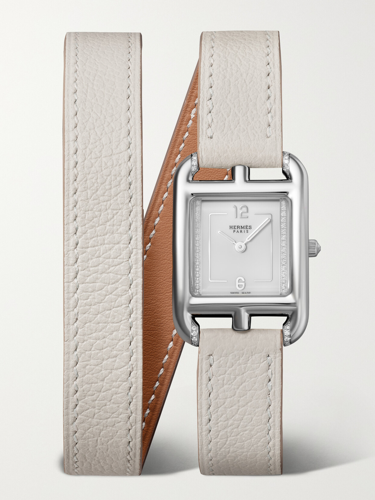 Hermès Timepieces - Cape Cod Double Tour 31mm Small Stainless Steel, Leather And Diamond Watch - Gray