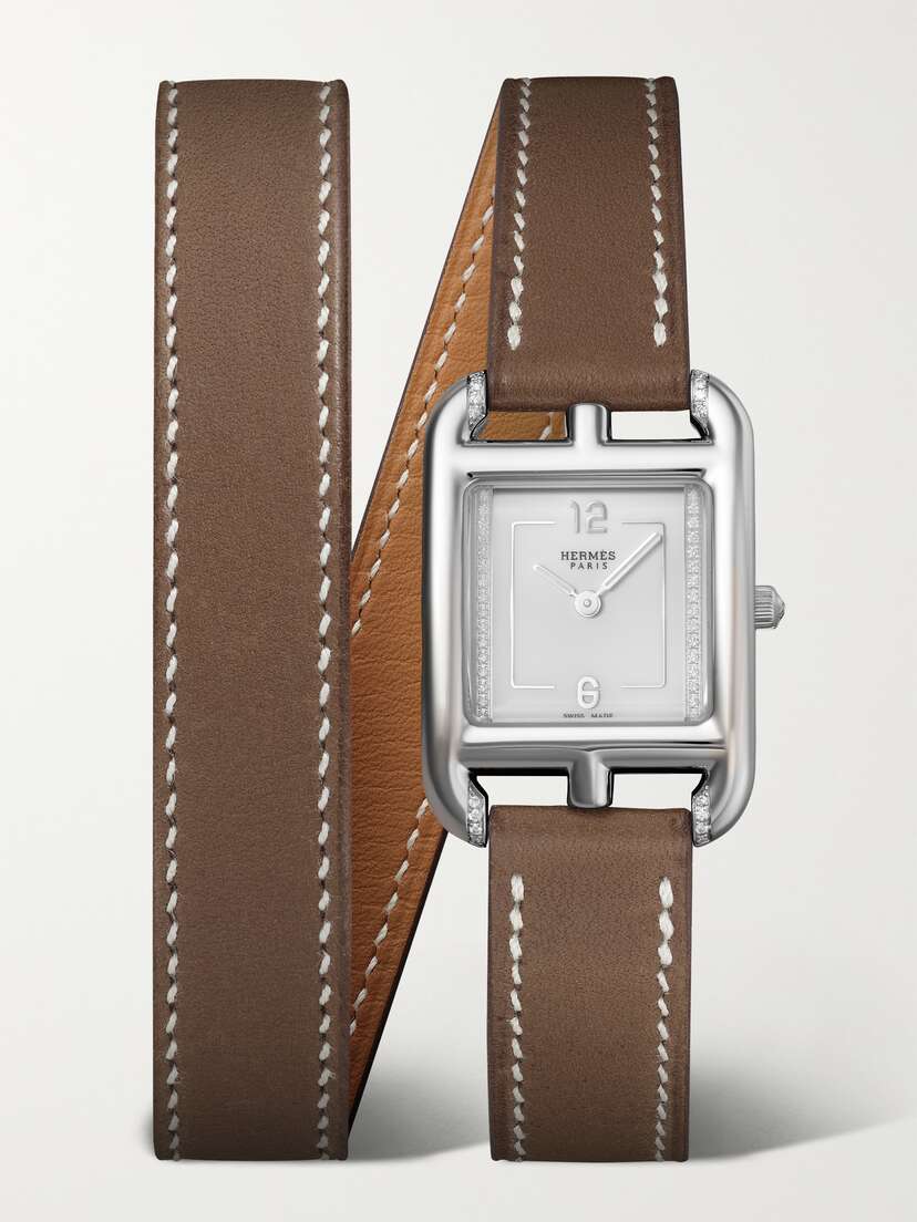 Hermès Timepieces Cape Cod Double Tour 31mm Small Stainless Steel, Leather And Diamond Watch
