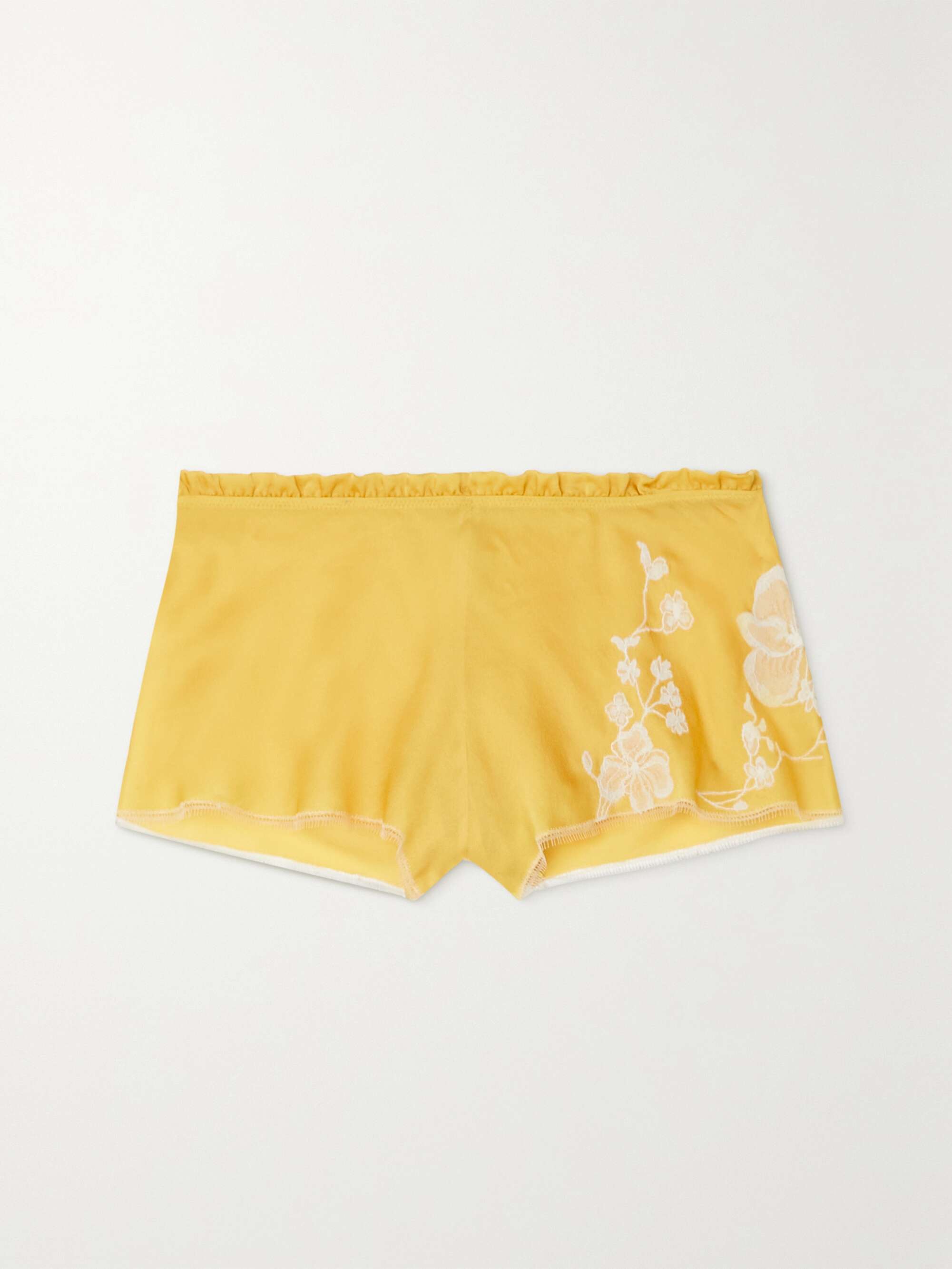 Yellow Lace-trimmed silk-satin pajama 