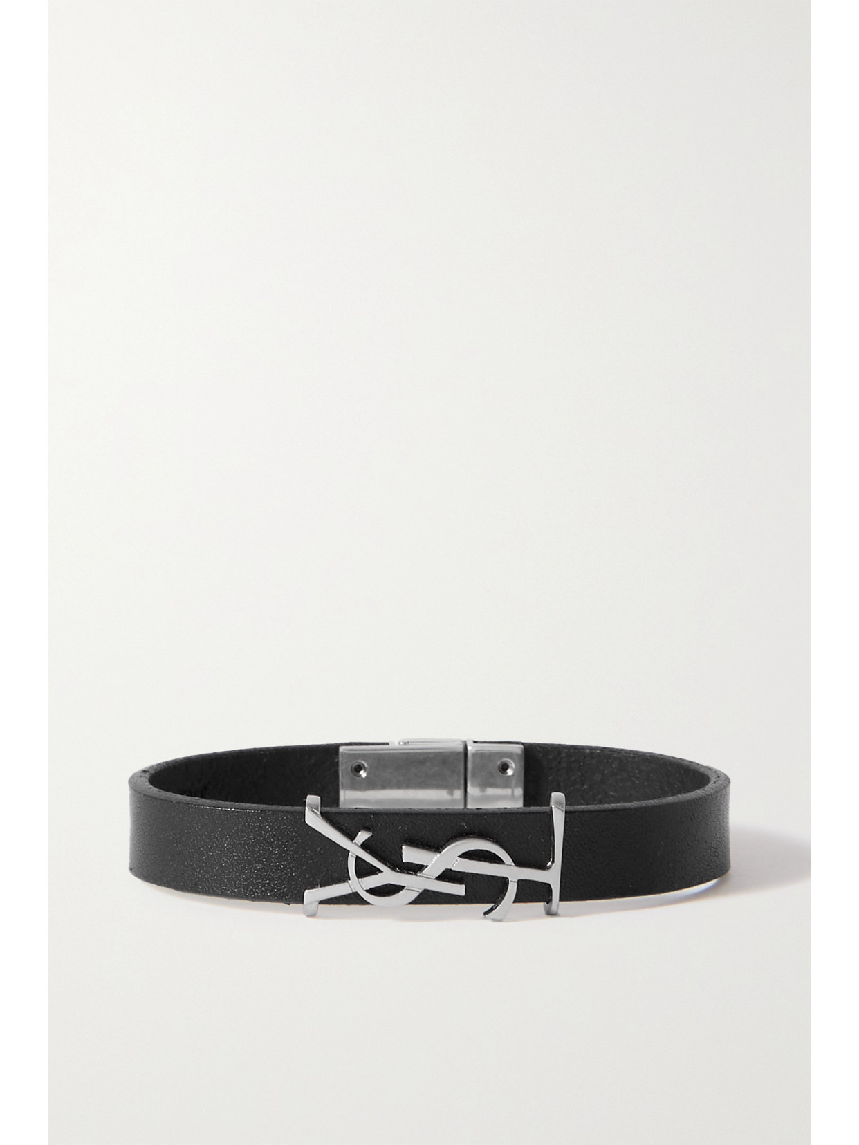 Saint Laurent Opyum Leather And Silver-tone Bracelet In Black