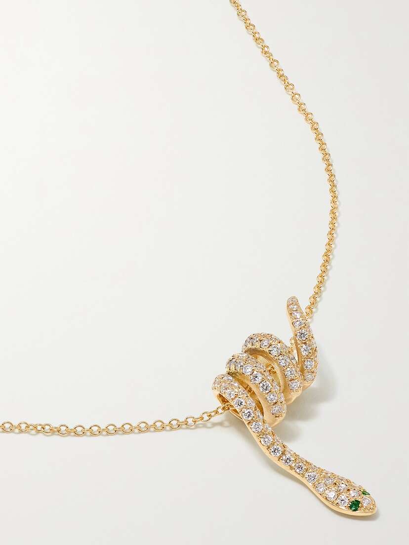 Ileana Makri Curled Snake 18-karat Gold, Diamond And Tsavorite Necklace