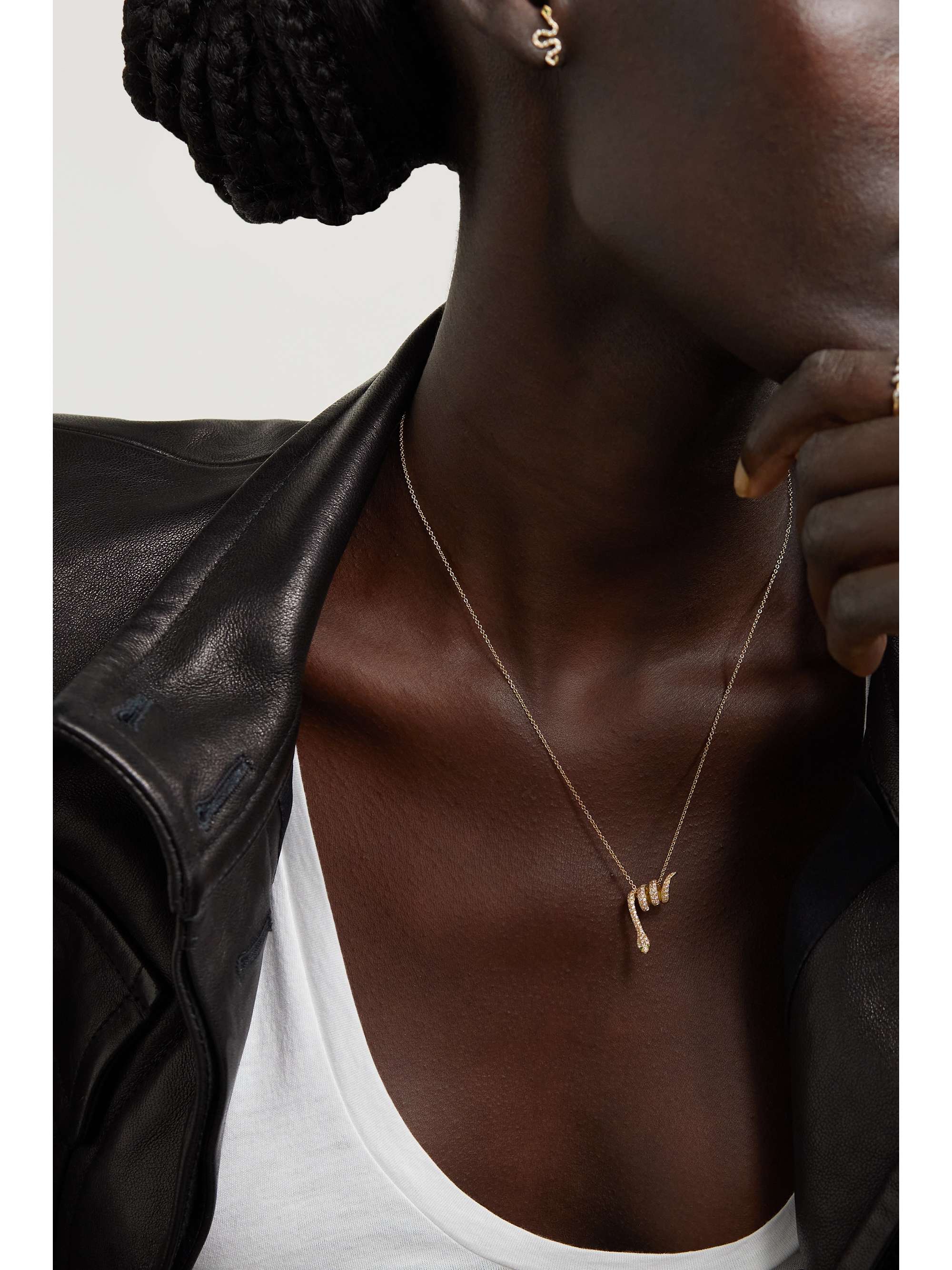ILEANA MAKRI Curled Snake 18-karat gold, diamond and tsavorite necklace
