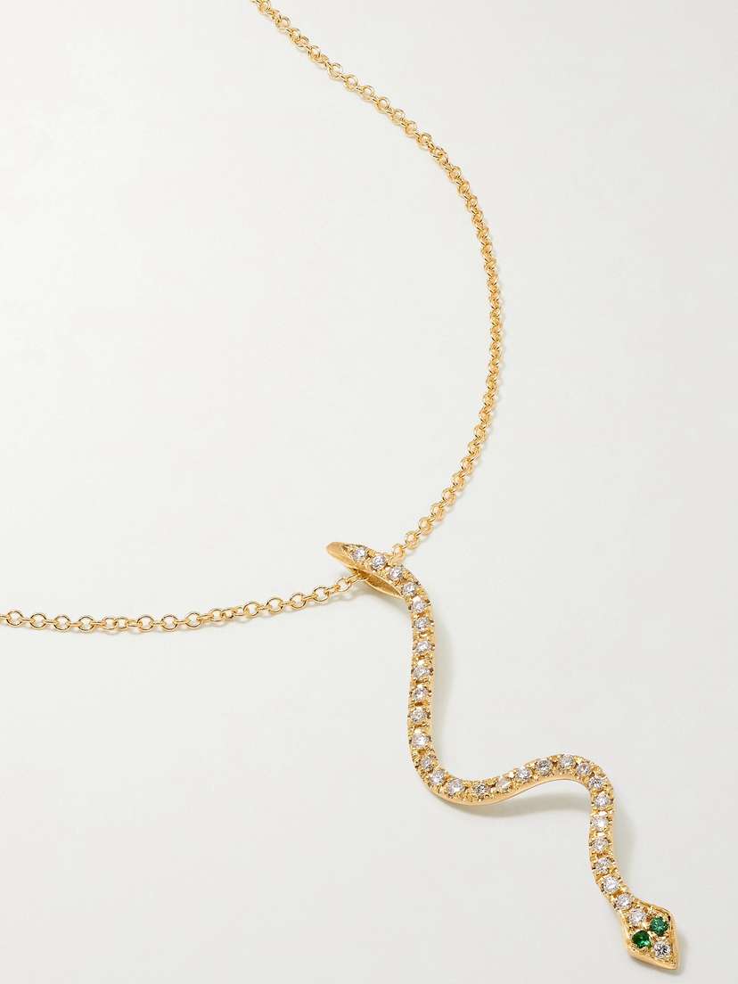 Ileana Makri Lucky Snake 18-karat Gold, Diamond And Tsavorite Necklace