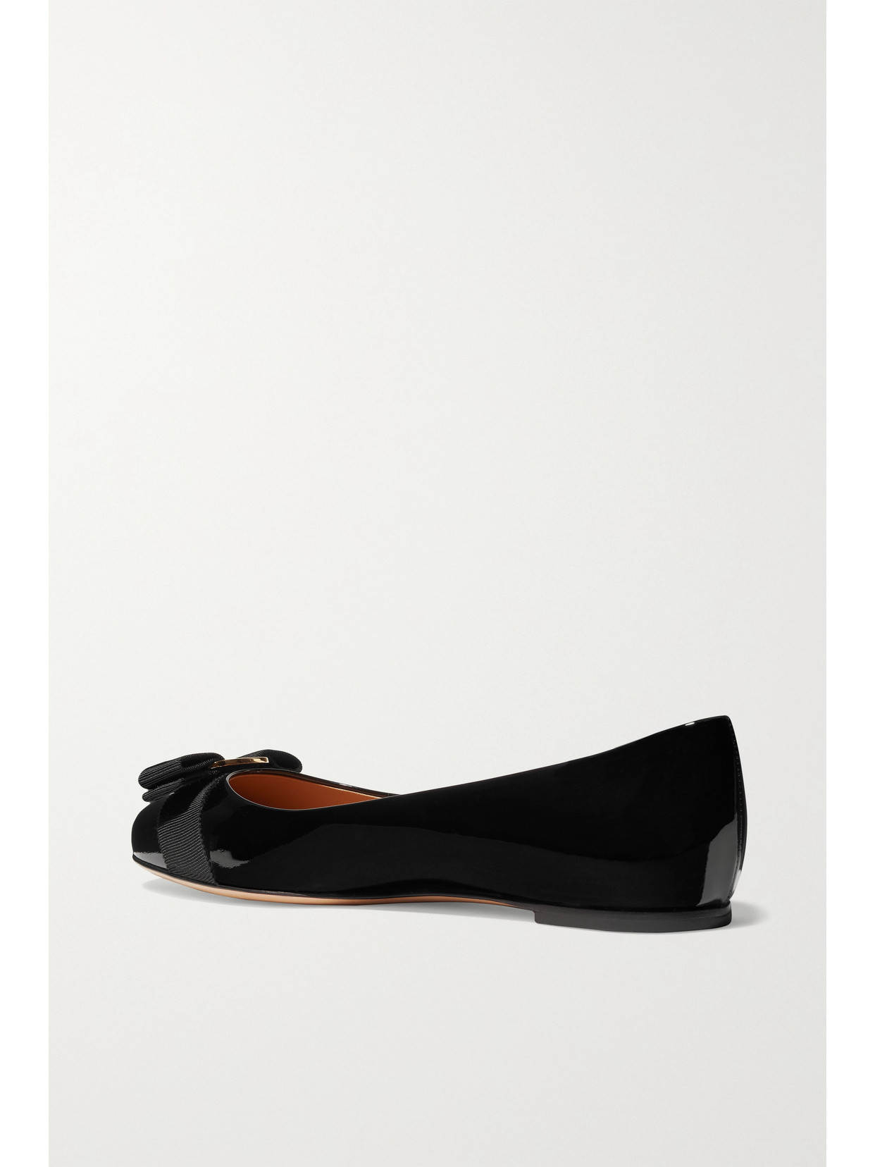 Ferragamo Varina Bow-embellished Patent-leather Ballet Flats In Black