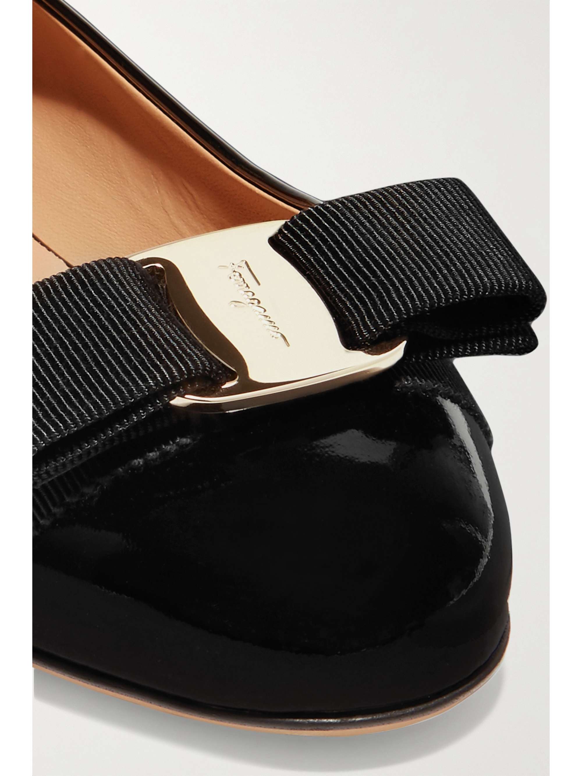 FERRAGAMO Varina bow-embellished patent-leather ballet flats