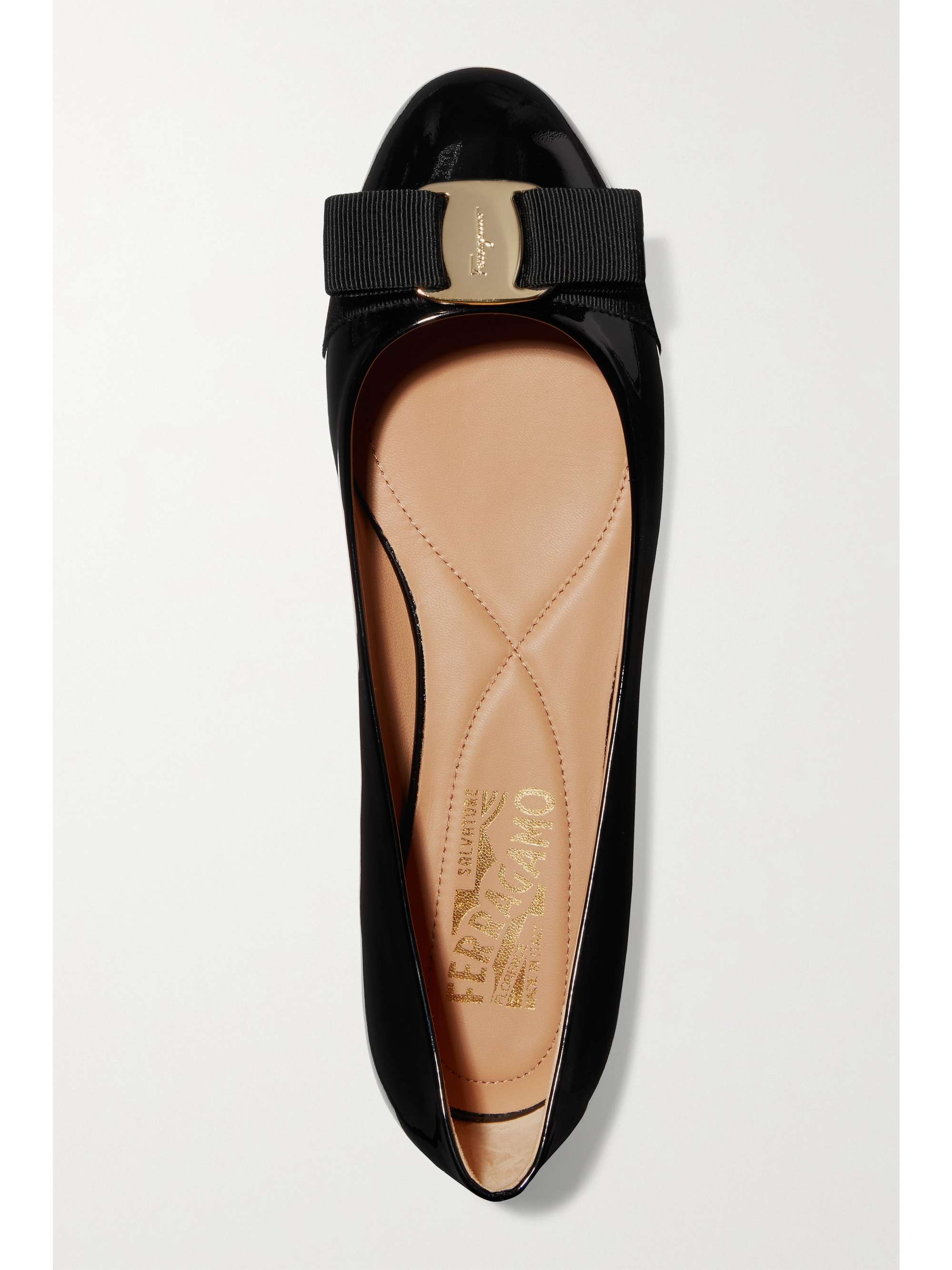 FERRAGAMO Varina bow-embellished patent-leather ballet flats
