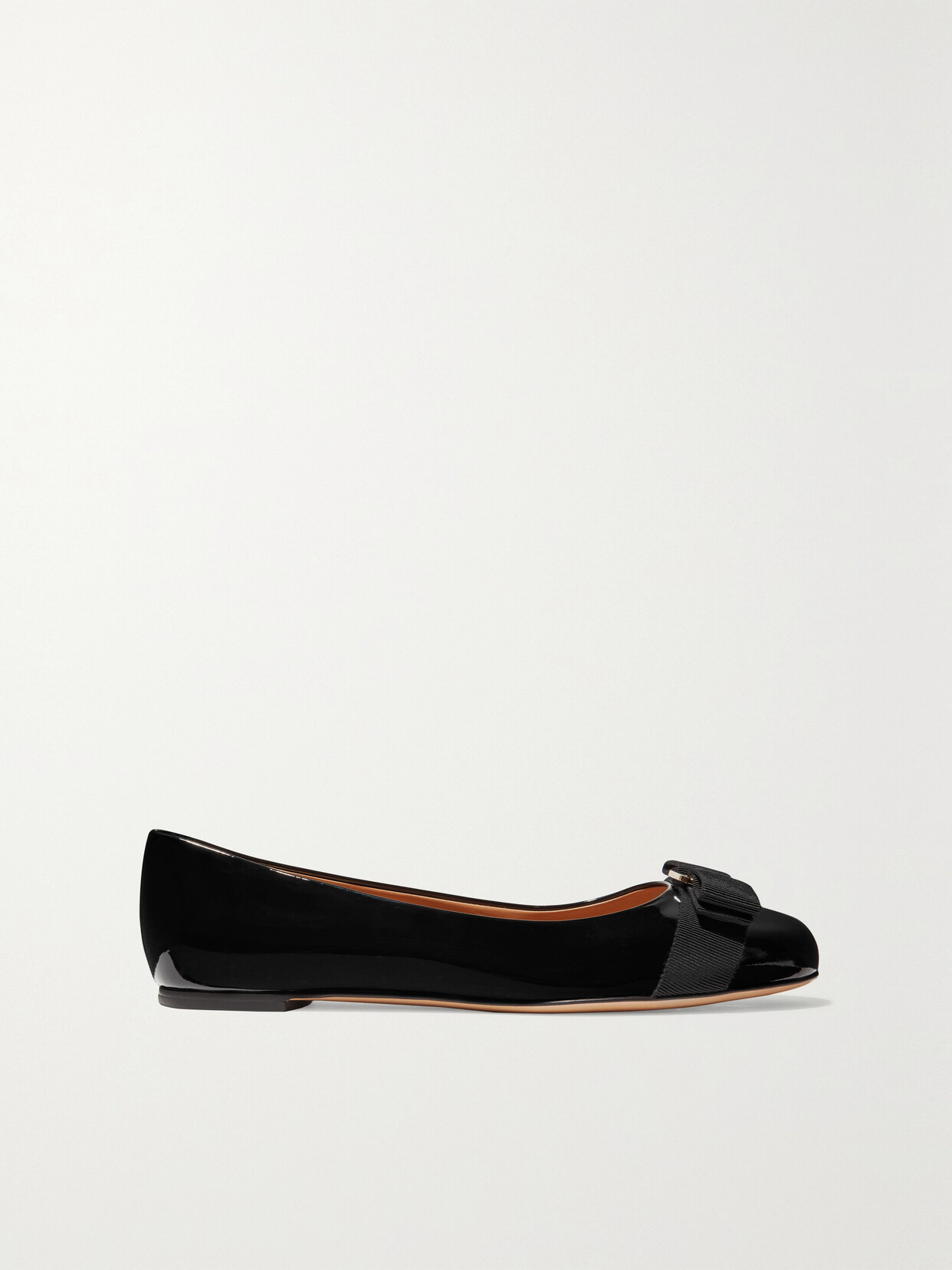 Ferragamo - Varina Bow-embellished Patent-leather Ballet Flats - Black