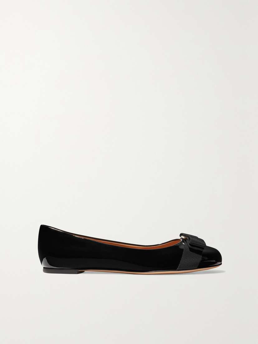 Ferragamo Varina Bow-embellished Patent-leather Ballet Flats