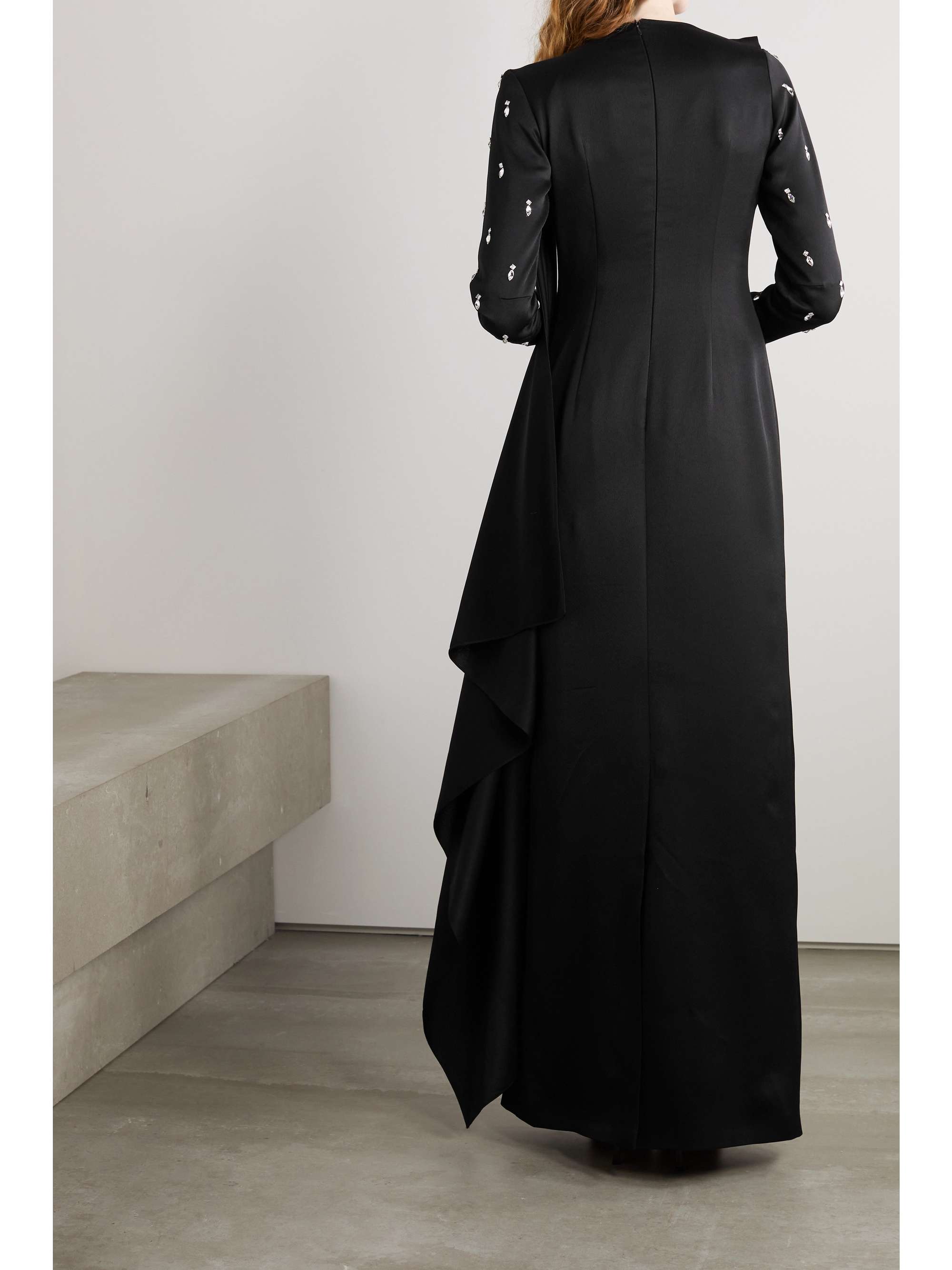 RASARIO Draped crystal-embellished hammered-satin gown