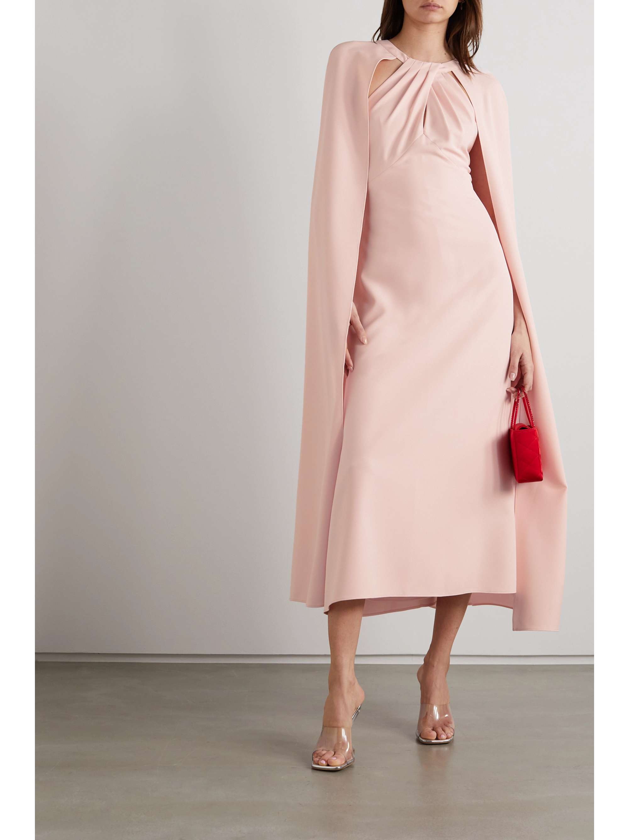 Pink Cape-effect crepe midi dress 