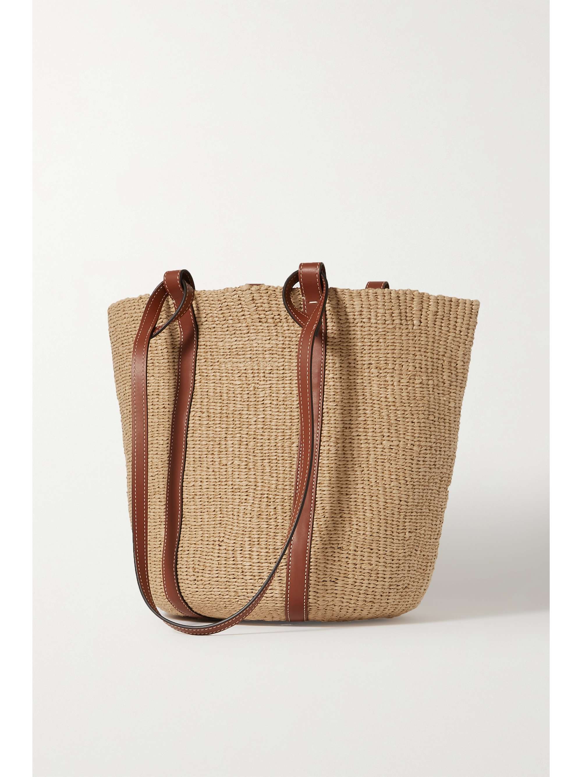CHLOÉ Large leather-trimmed raffia basket bag