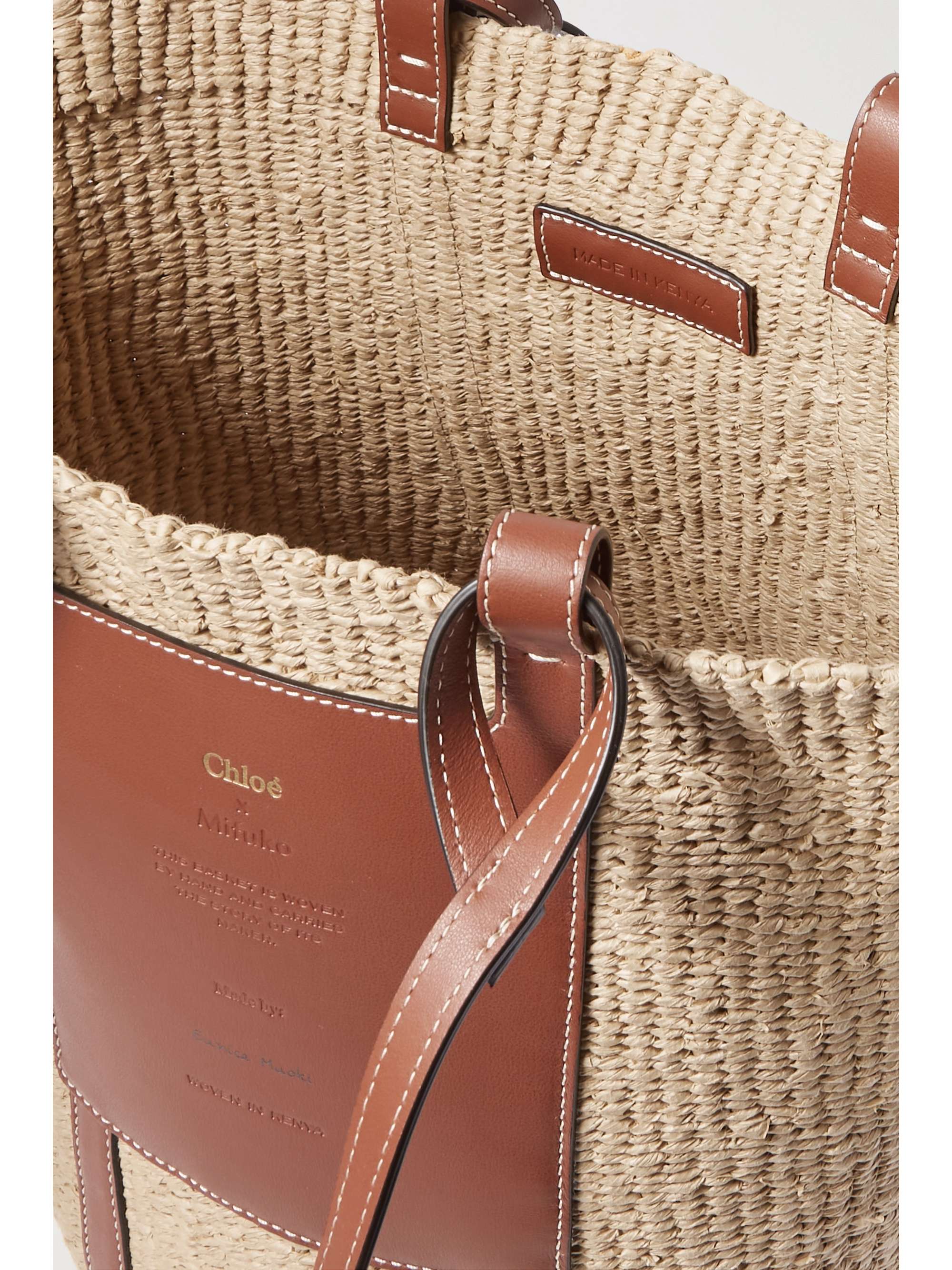 CHLOÉ Large leather-trimmed raffia basket bag