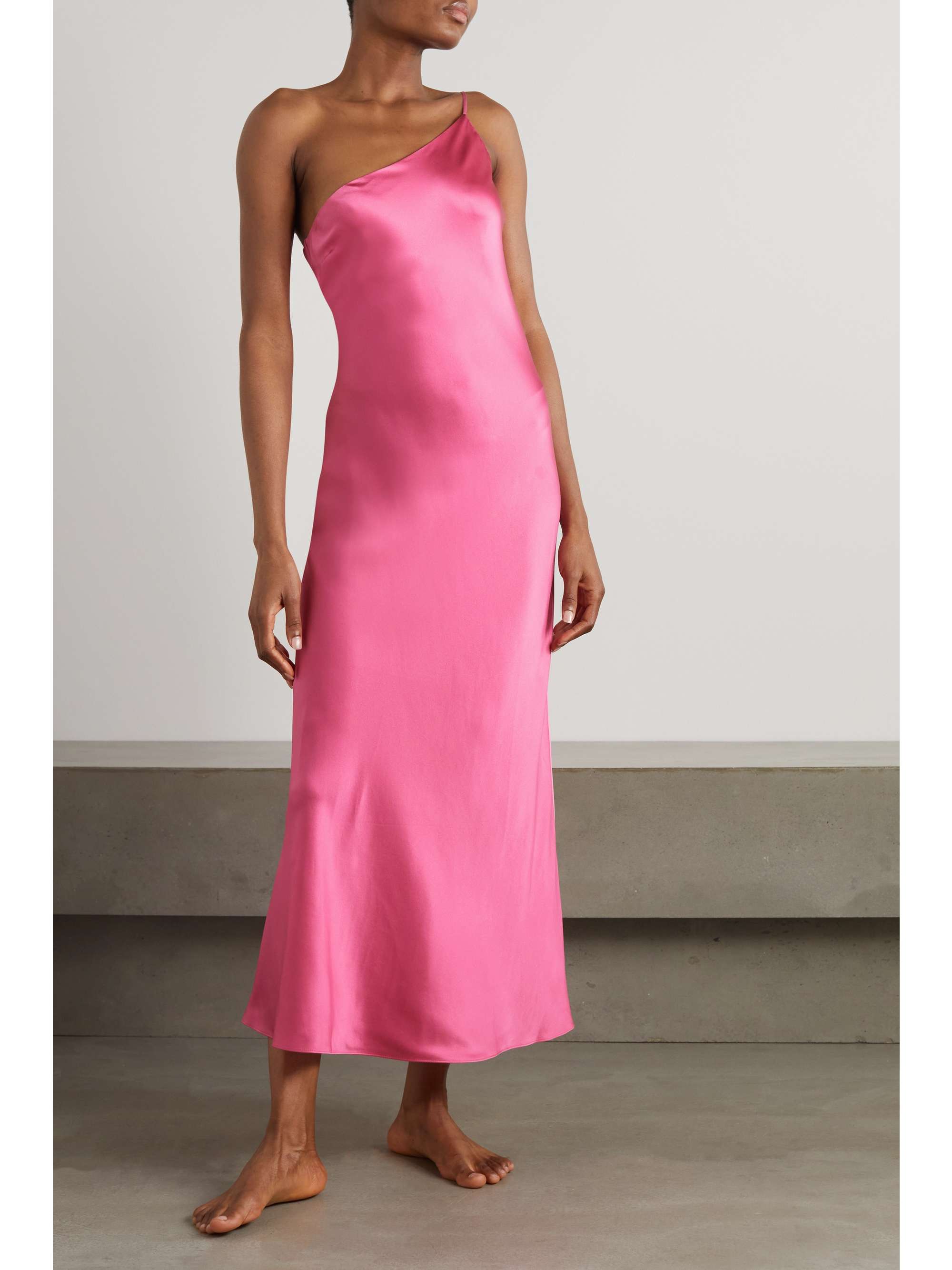 MAISON ESSENTIELE + NET SUSTAIN one-shoulder silk-satin midi dress