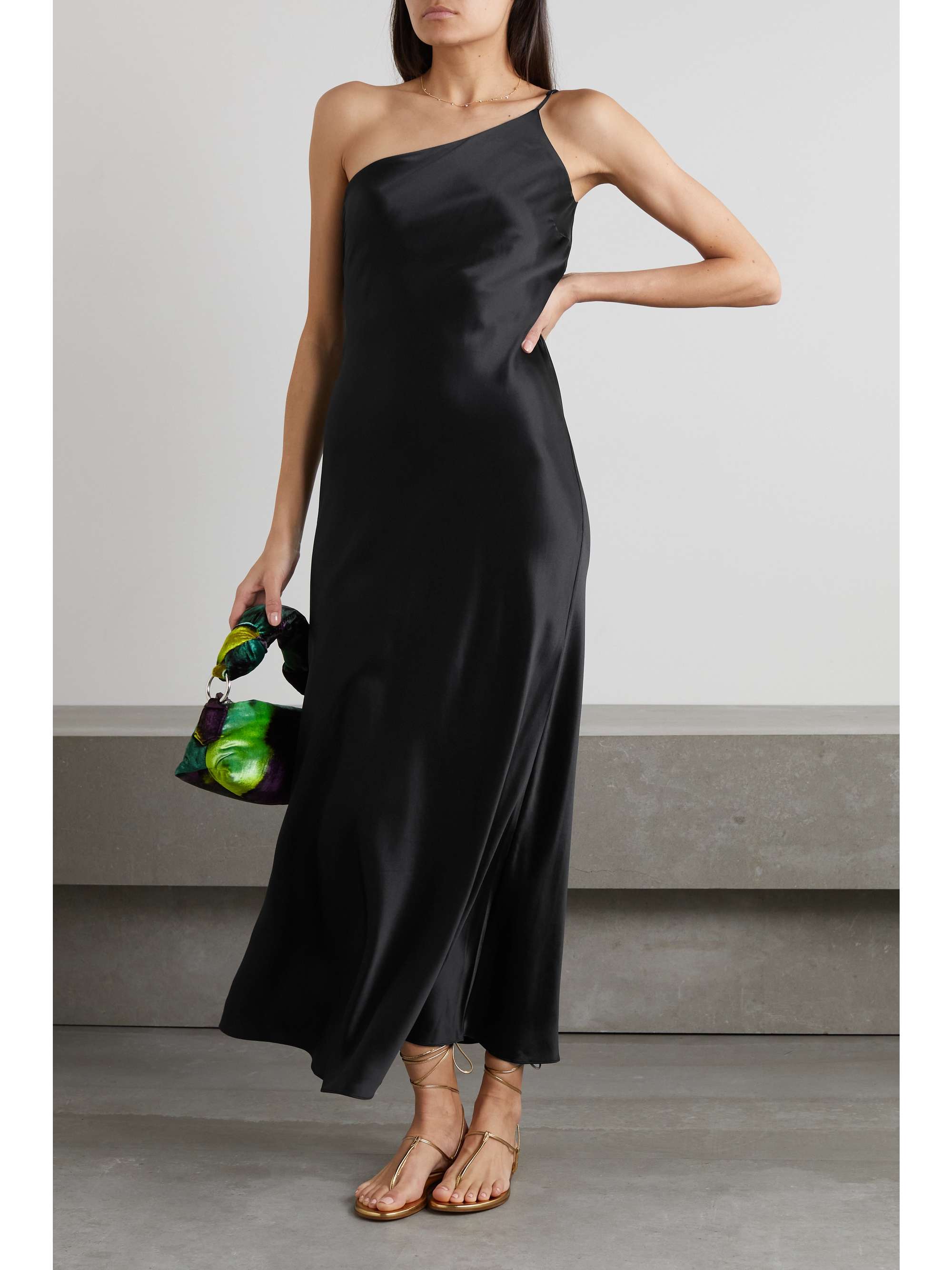 MAISON ESSENTIELE + NET SUSTAIN one-shoulder silk-satin midi dress