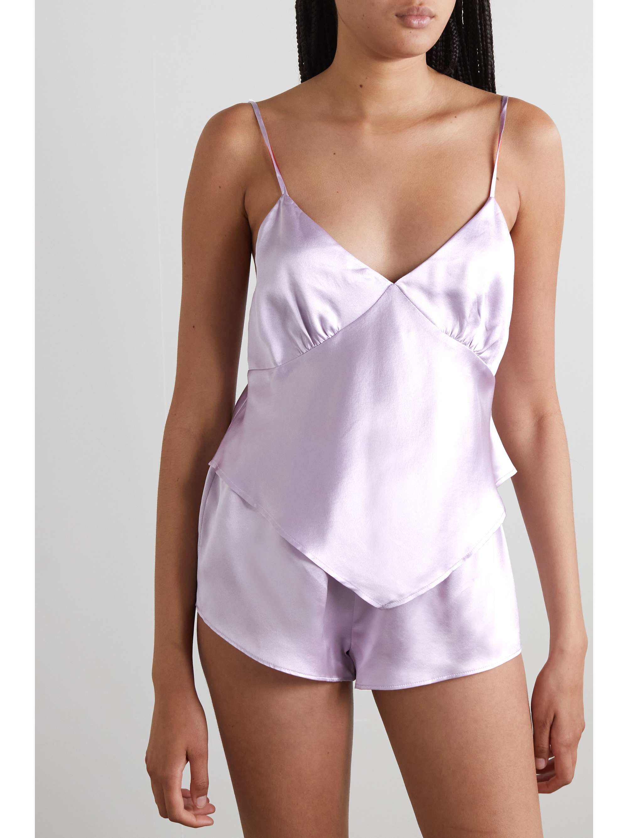 Lilac Silk-satin pajama shorts | MAISON 