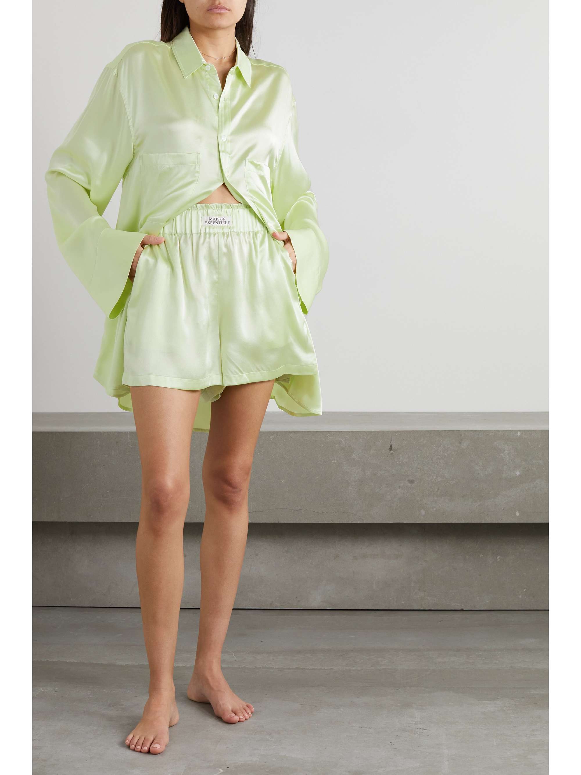 MAISON ESSENTIELE + NET SUSTAIN silk-satin pajama shorts
