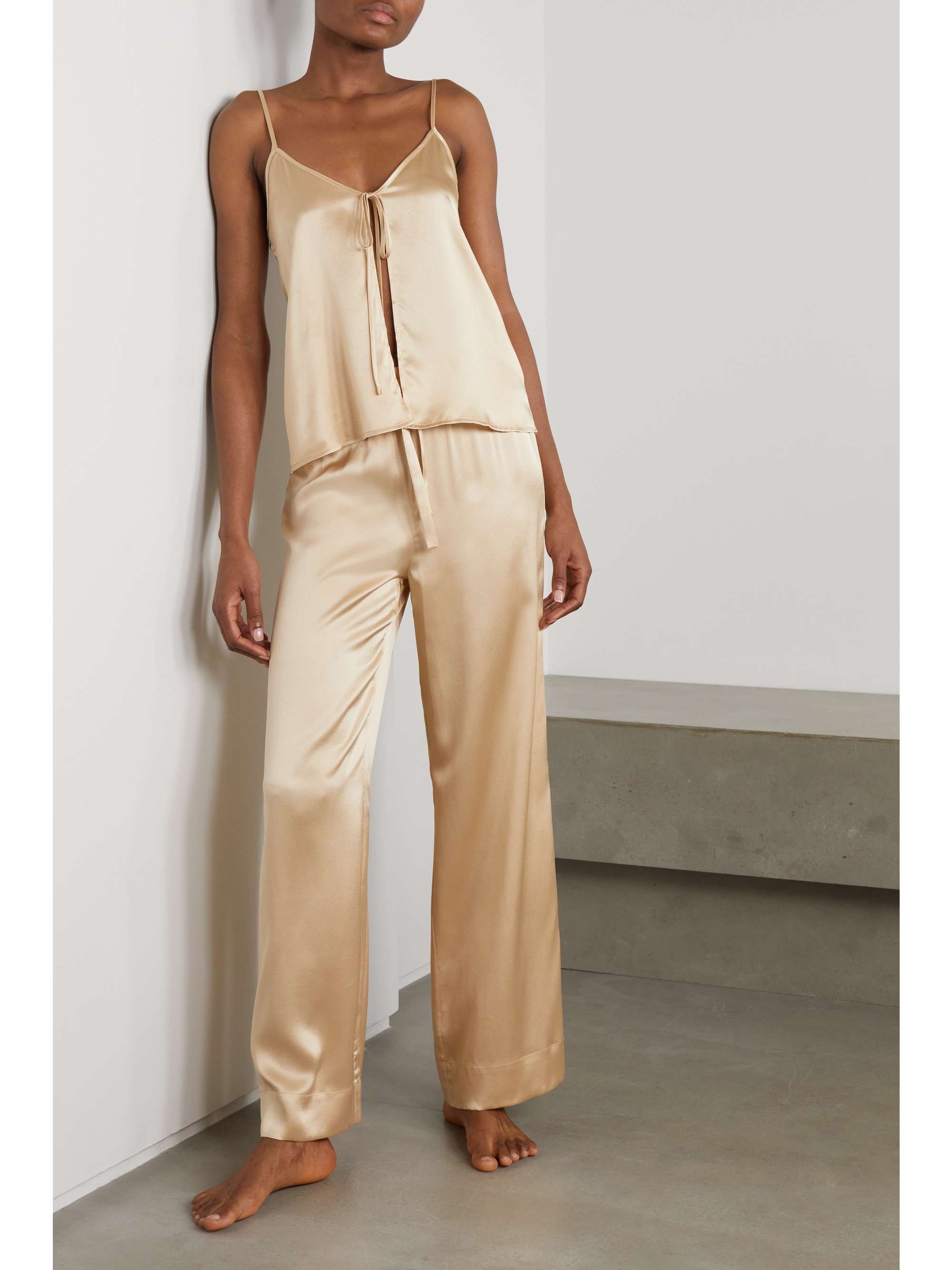 Cream Silk-satin pajama pants | MAISON 