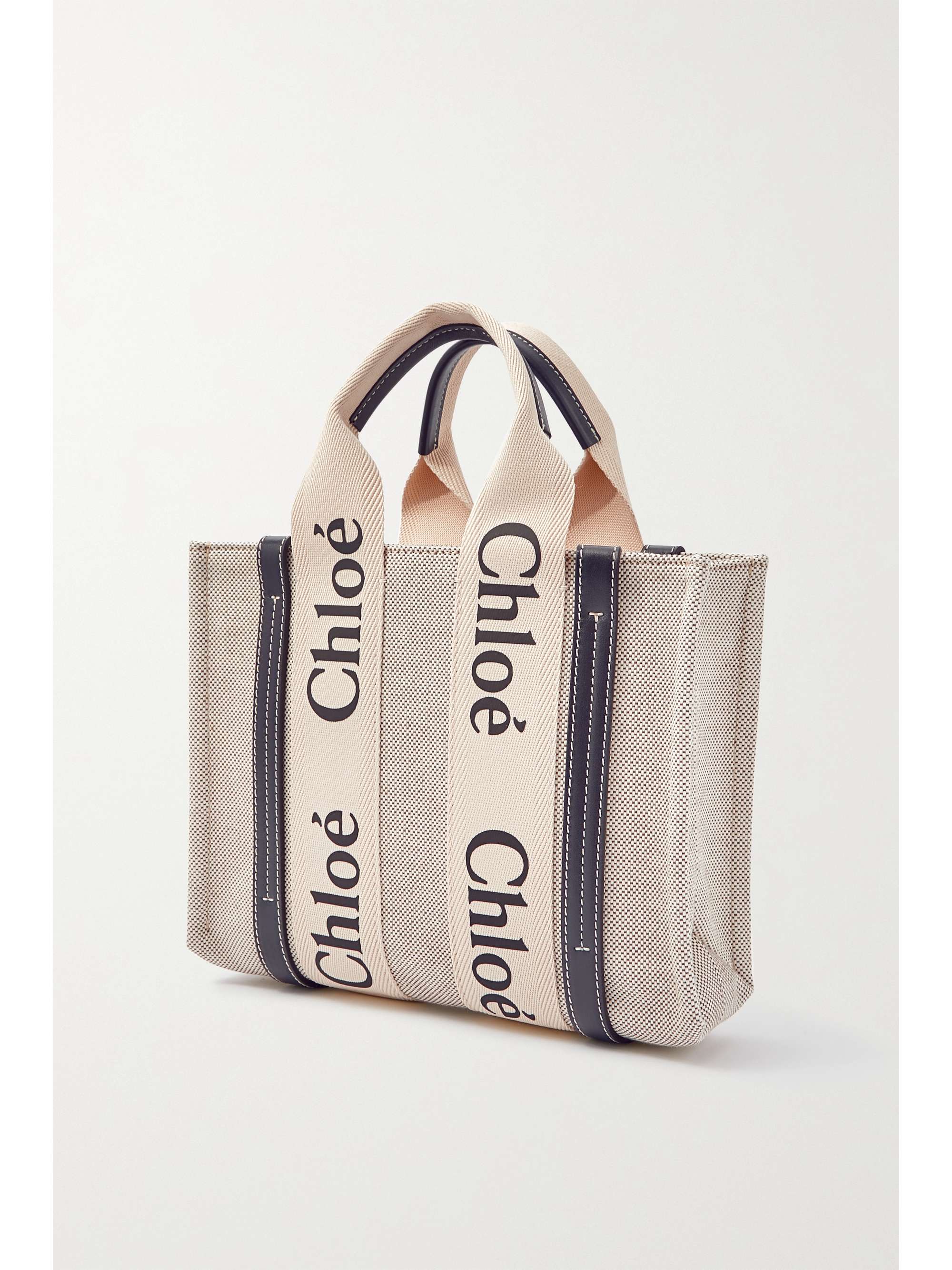 CHLOÉ Woody small leather-trimmed cotton-canvas tote
