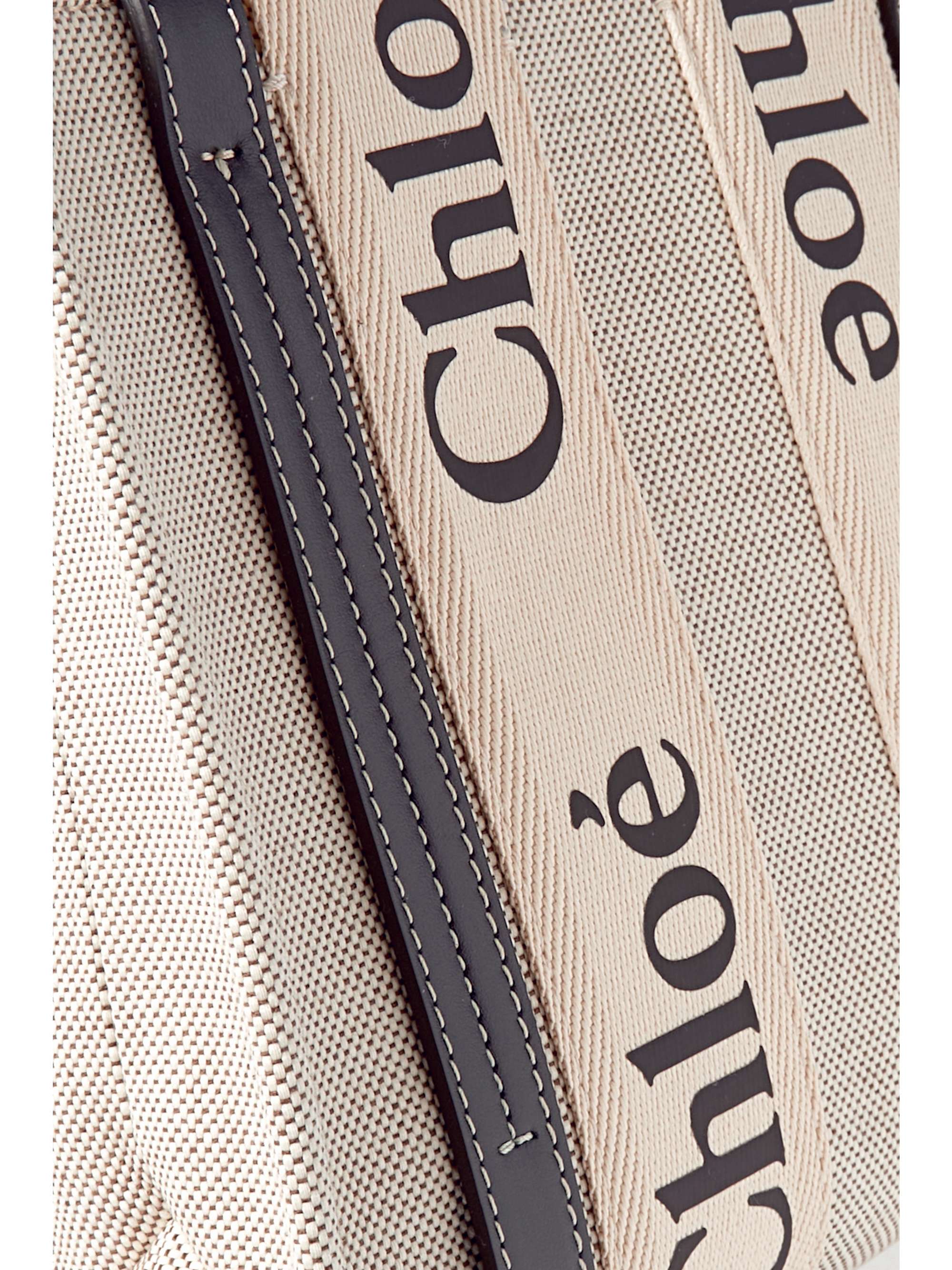 CHLOÉ Woody small leather-trimmed cotton-canvas tote