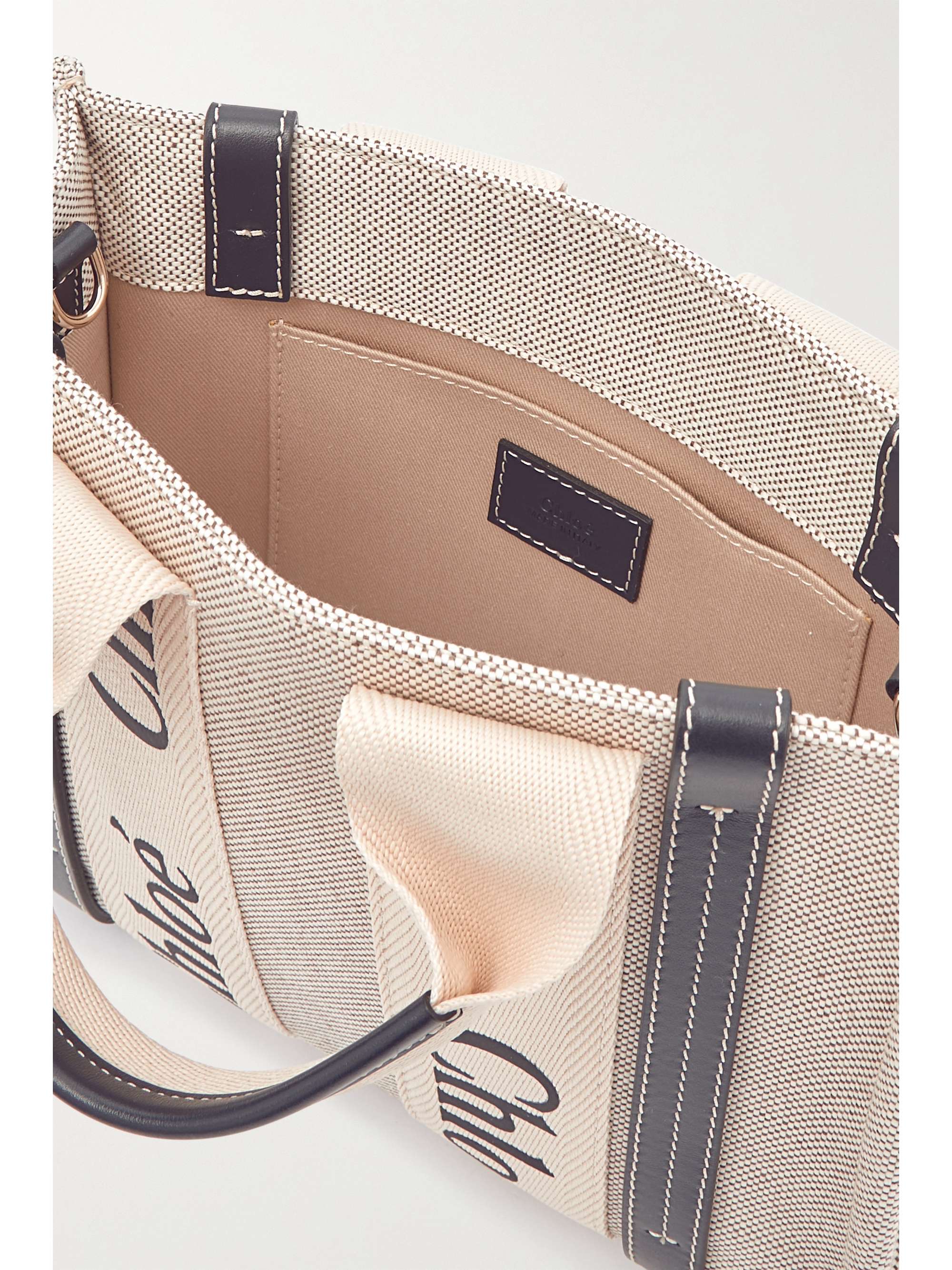 CHLOÉ Woody small leather-trimmed cotton-canvas tote