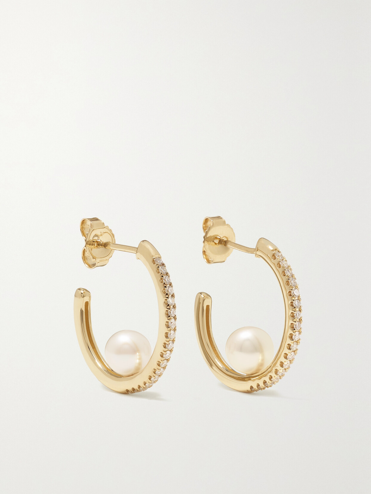 Mizuki 14-karat , Diamond And Pearl Hoop Earrings