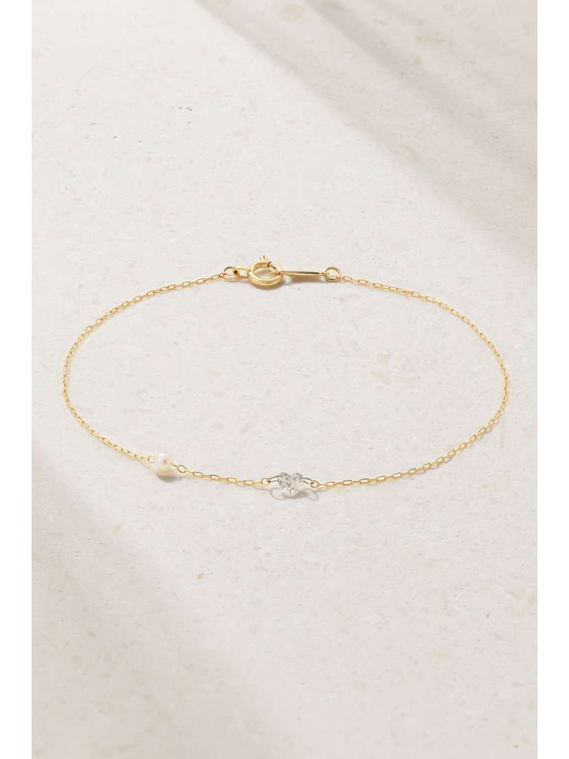 Mizuki 14-karat Gold, Pearl And Diamond Bracelet