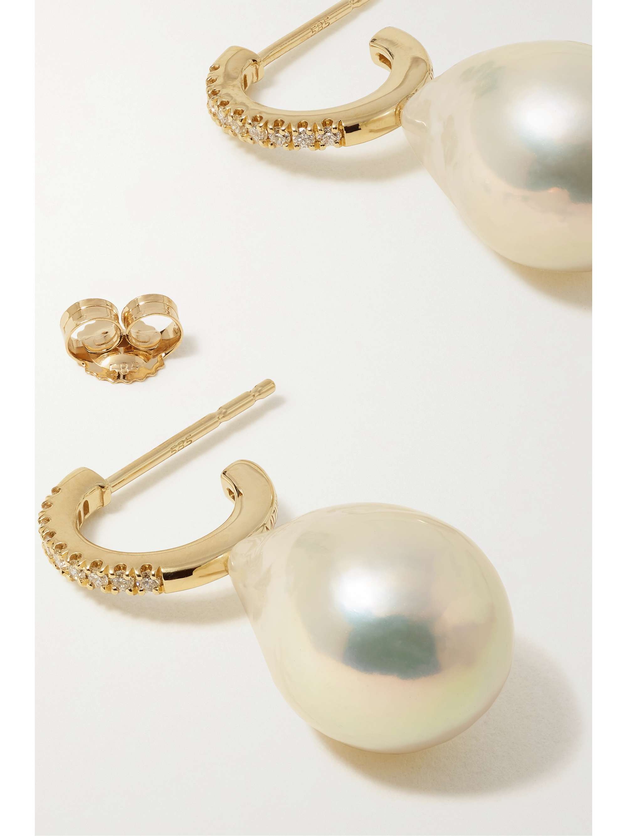 MIZUKI 14-karat gold, pearl and diamond hoop earrings