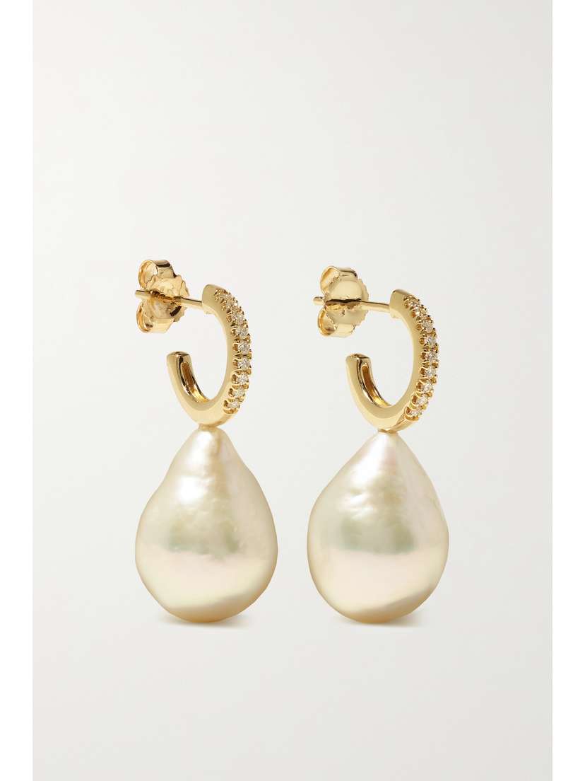 Mizuki 14-karat Gold, Pearl And Diamond Hoop Earrings