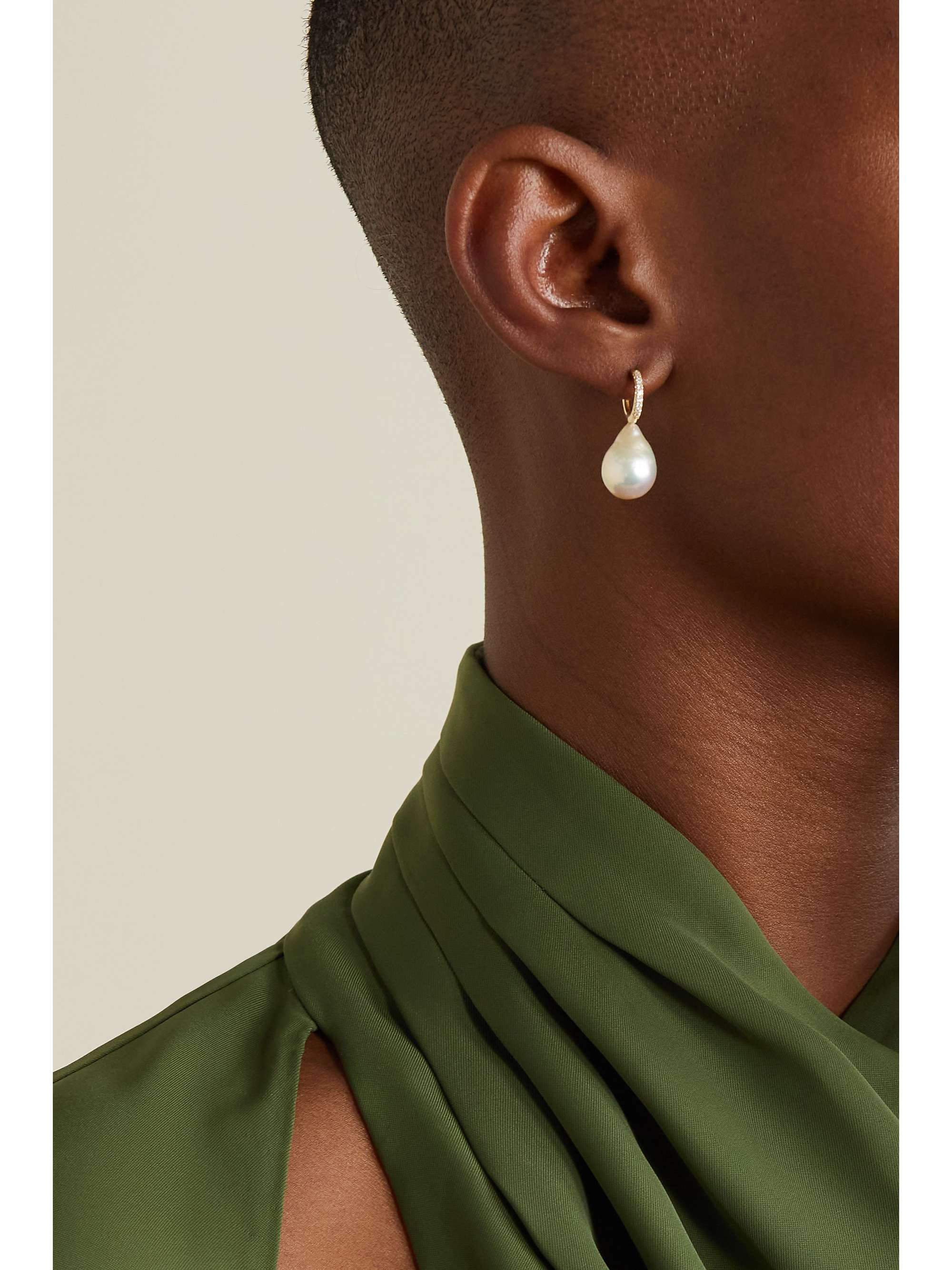 MIZUKI 14-karat gold, pearl and diamond hoop earrings