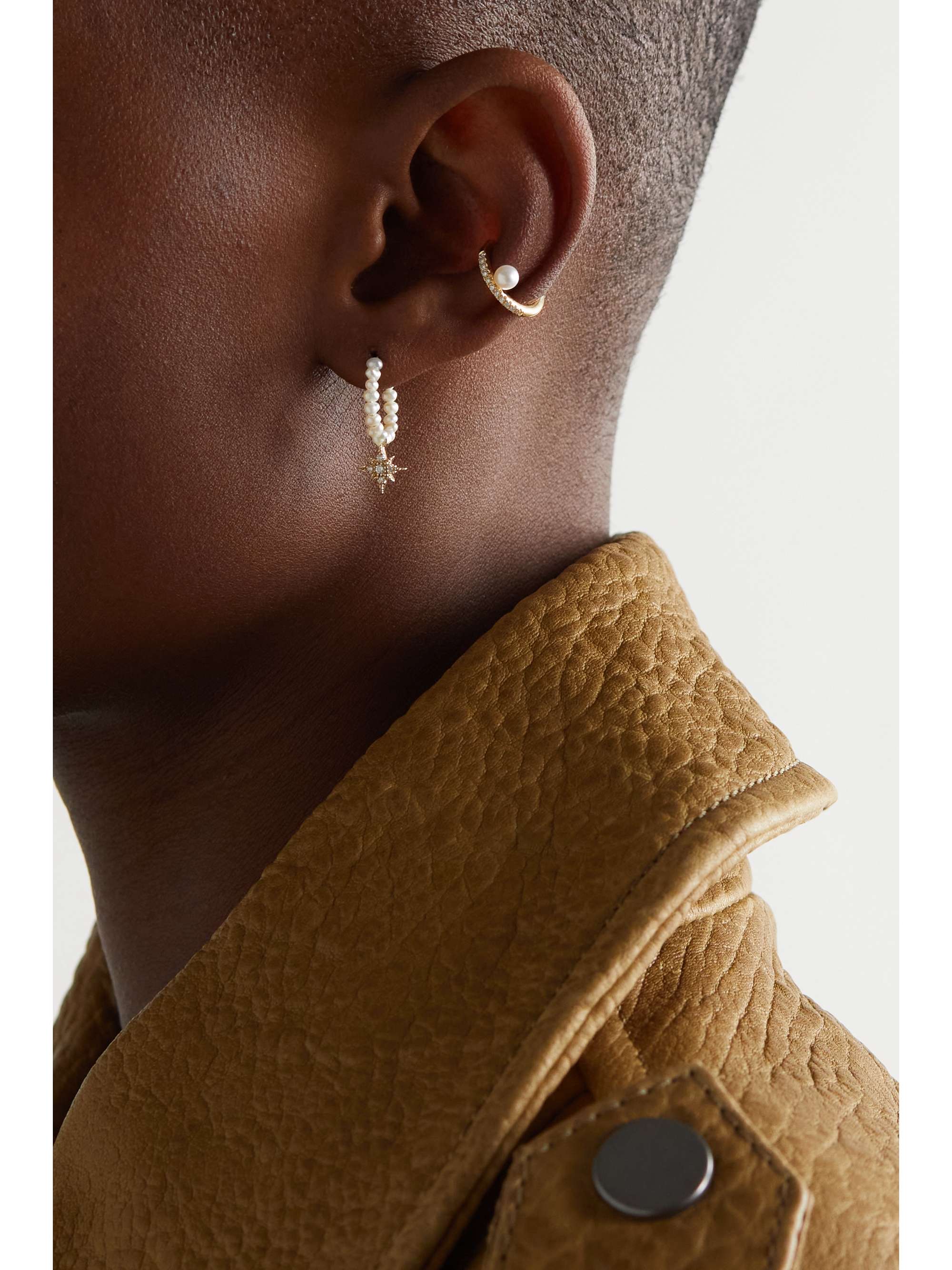 MIZUKI Bijou d'oreille en or 14 carats (585/1000), diamants et perle
