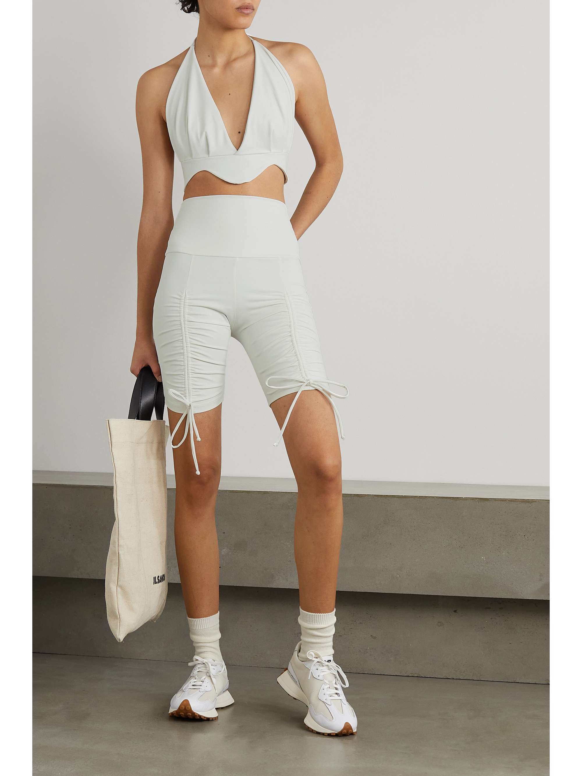 White Stelle ruched stretch-jersey 