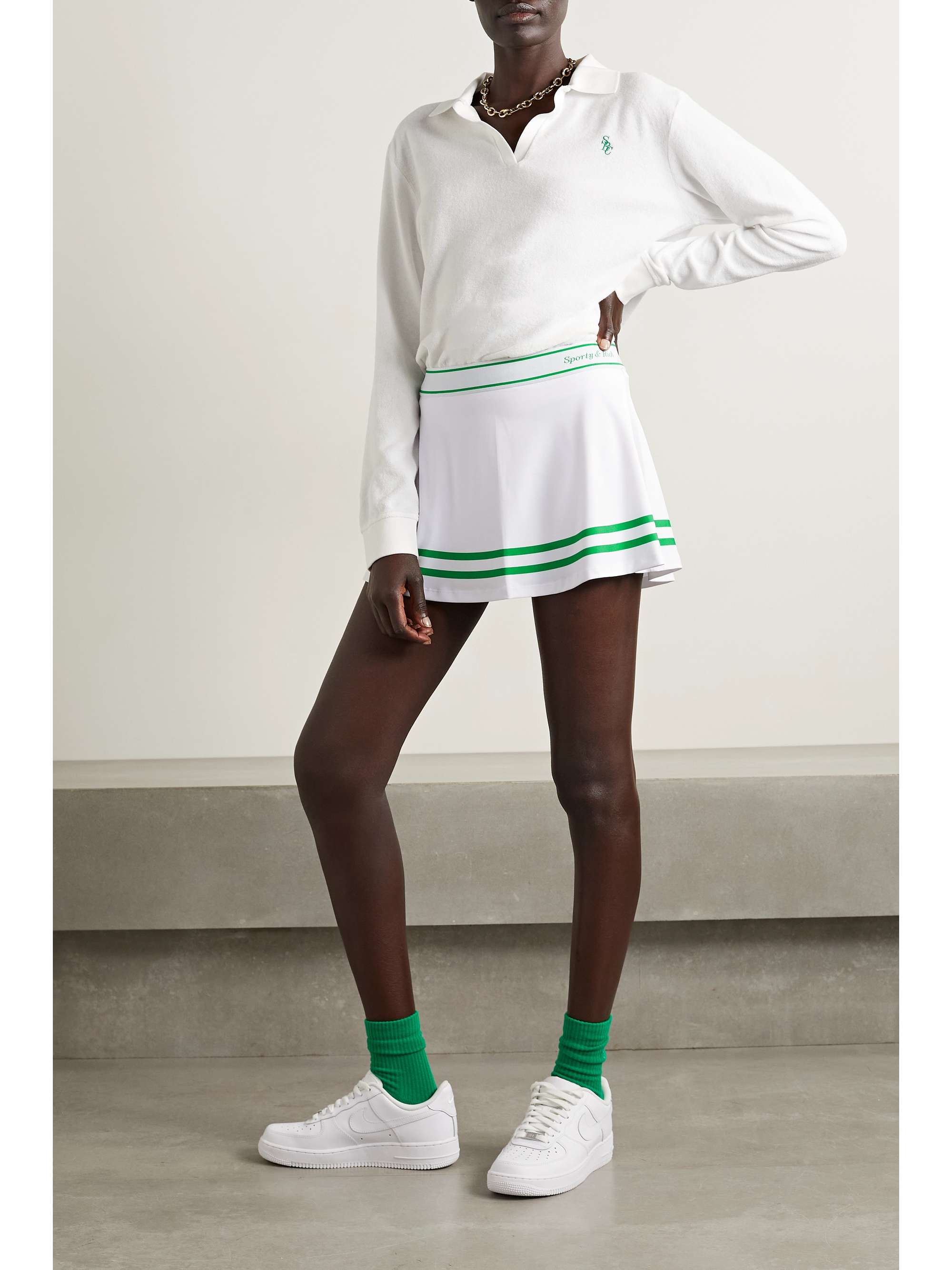 SPORTY & RICH Pleated stretch-jersey tennis skirt