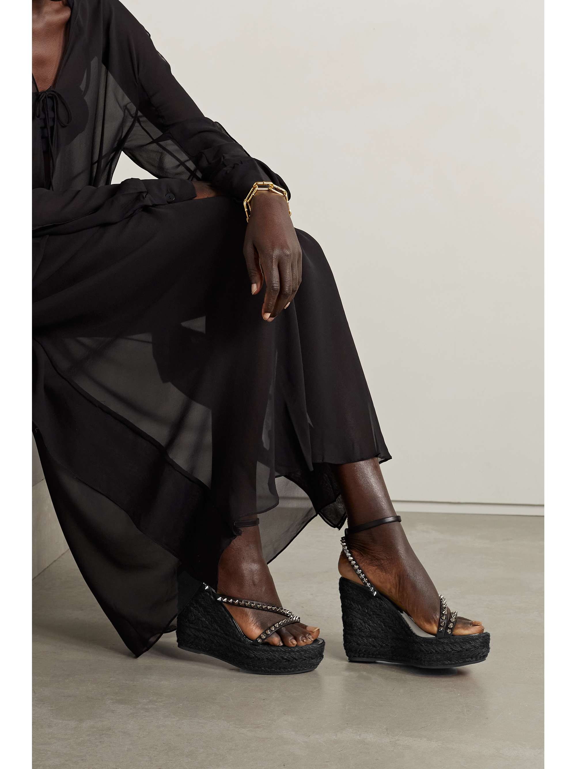 CHRISTIAN LOUBOUTIN Mafaldina Zeppa embellsihed leather-trimmed wedge  espadrilles | NET-A-PORTER