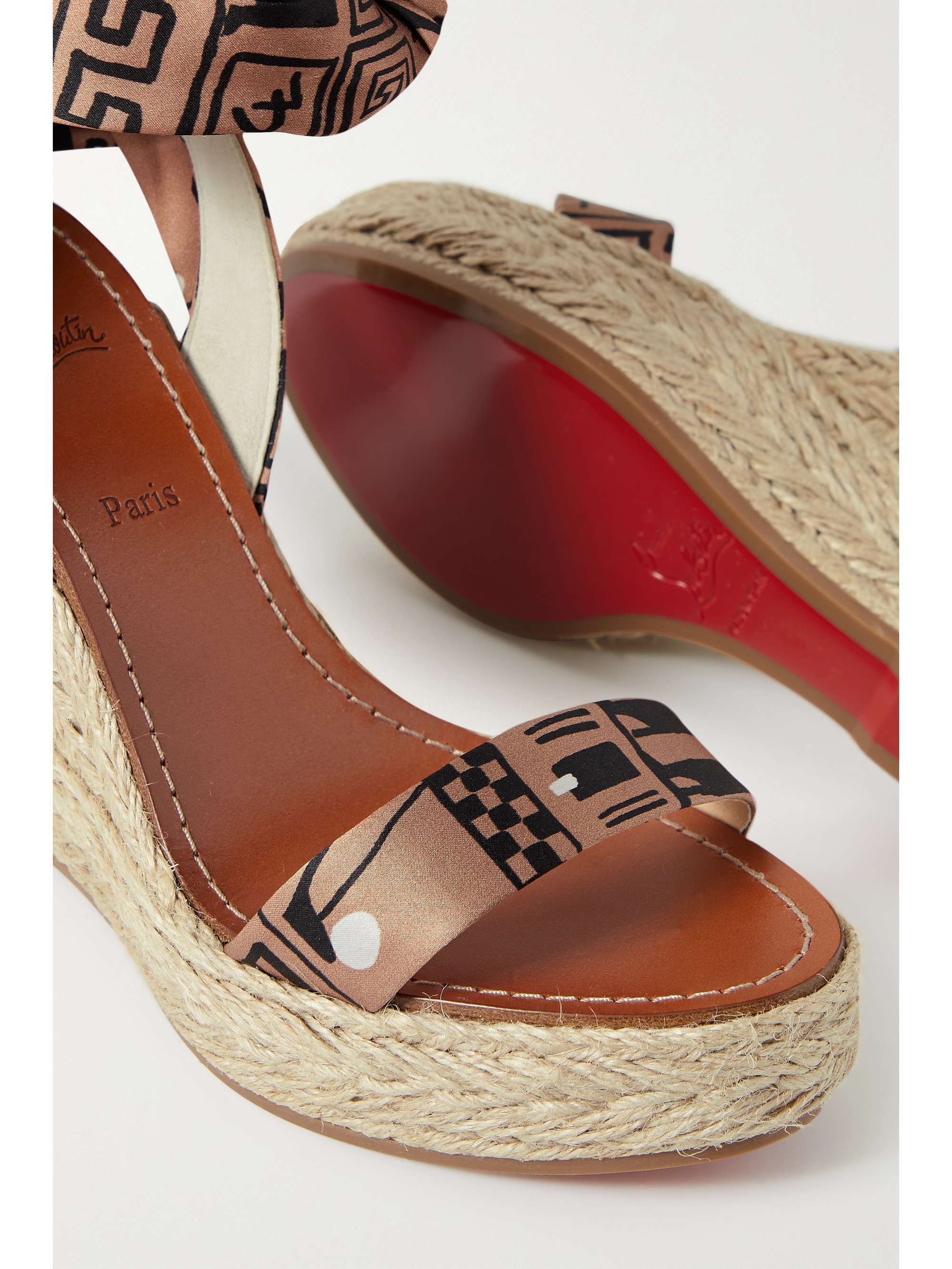 CHRISTIAN LOUBOUTIN Monica Du Désert 120 printed satin espadrille wedge sandals