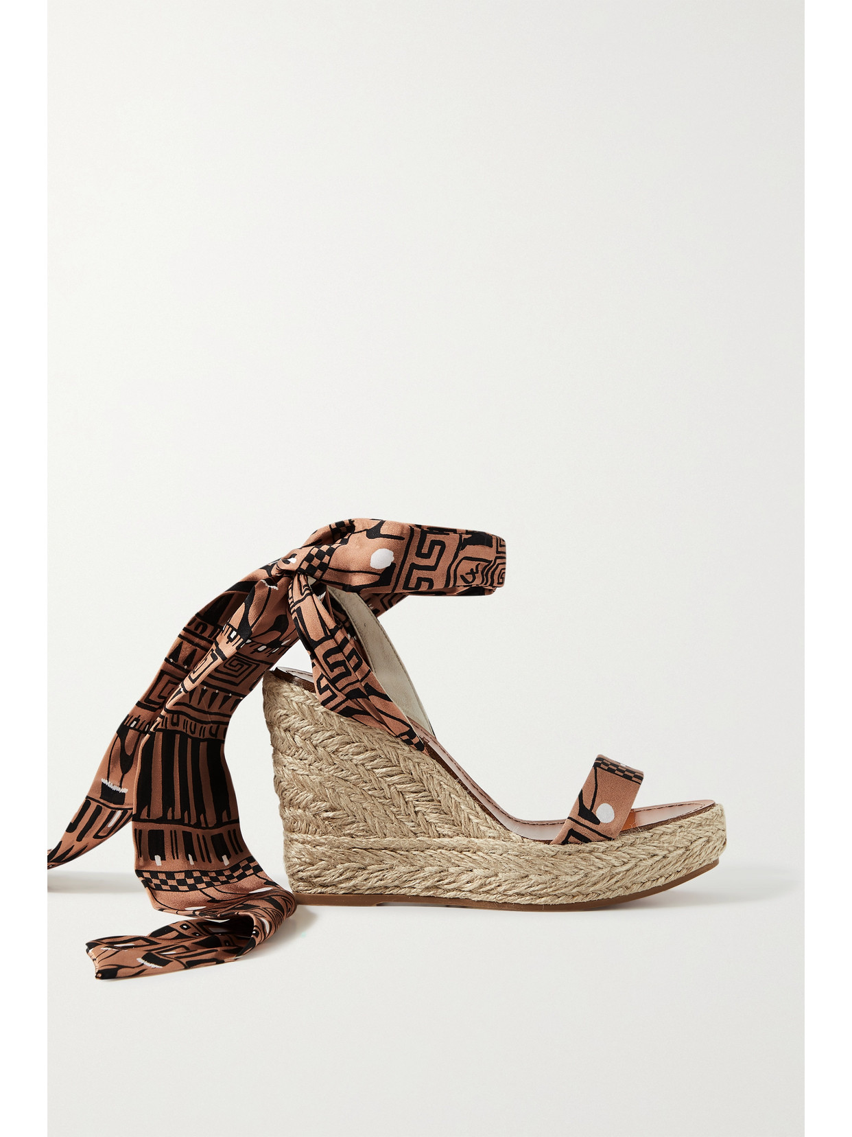 Christian Louboutin Monica Du Désert 120 Printed Satin Espadrille Wedge Sandals - Brown