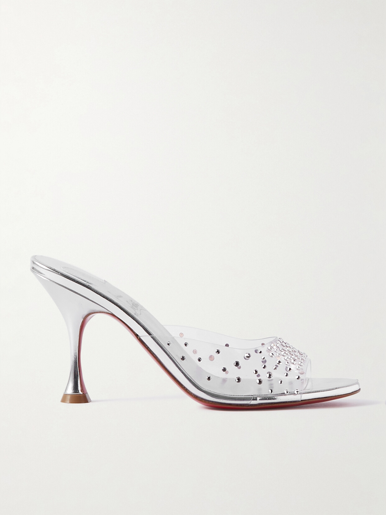 Christian Louboutin Degramule Strass 85 Crystal-embellished Pvc Mules In Silver