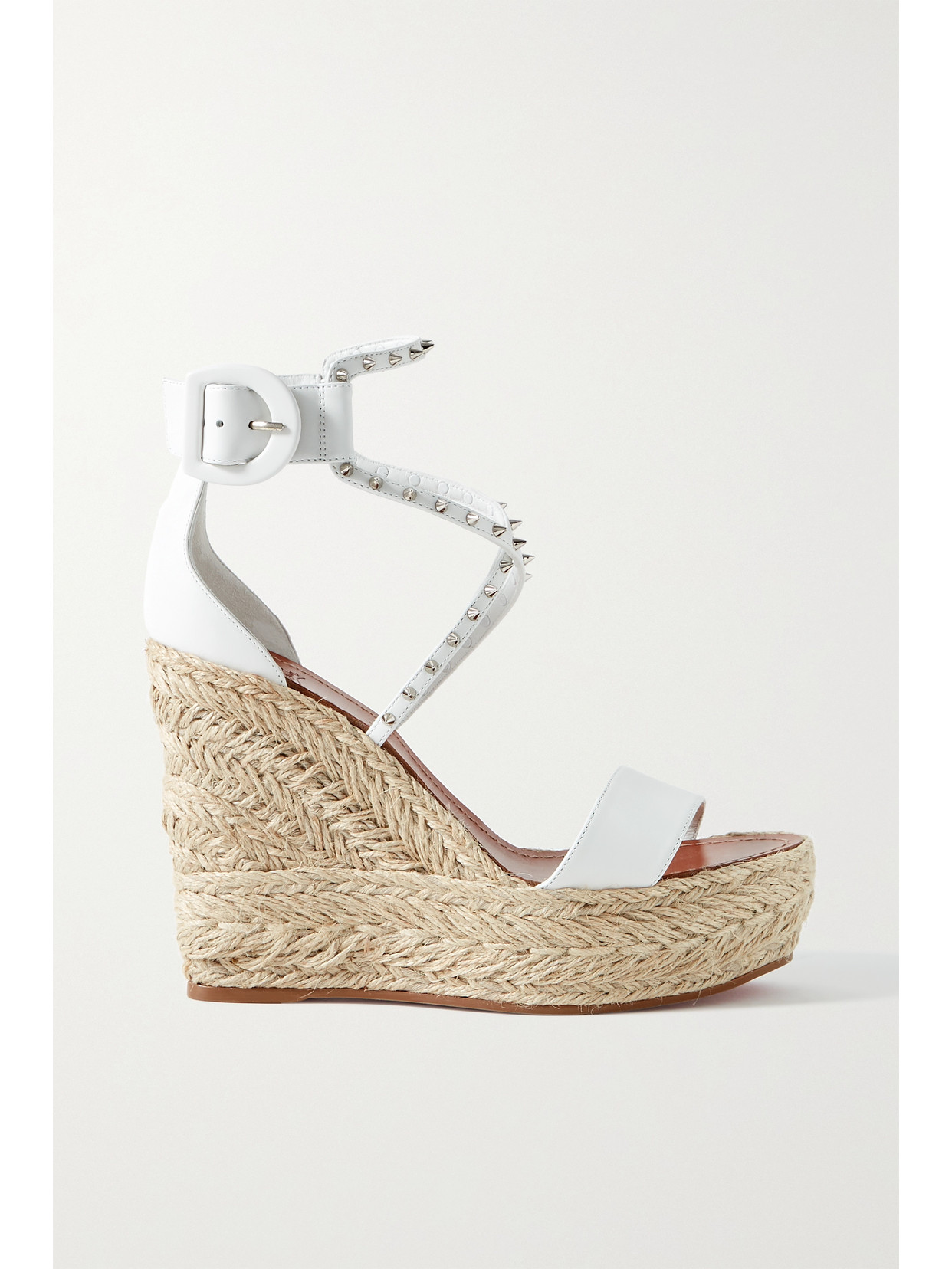 Christian Louboutin Chocazeppa 120 Studded Leather Espadrille Wedge Sandals - White