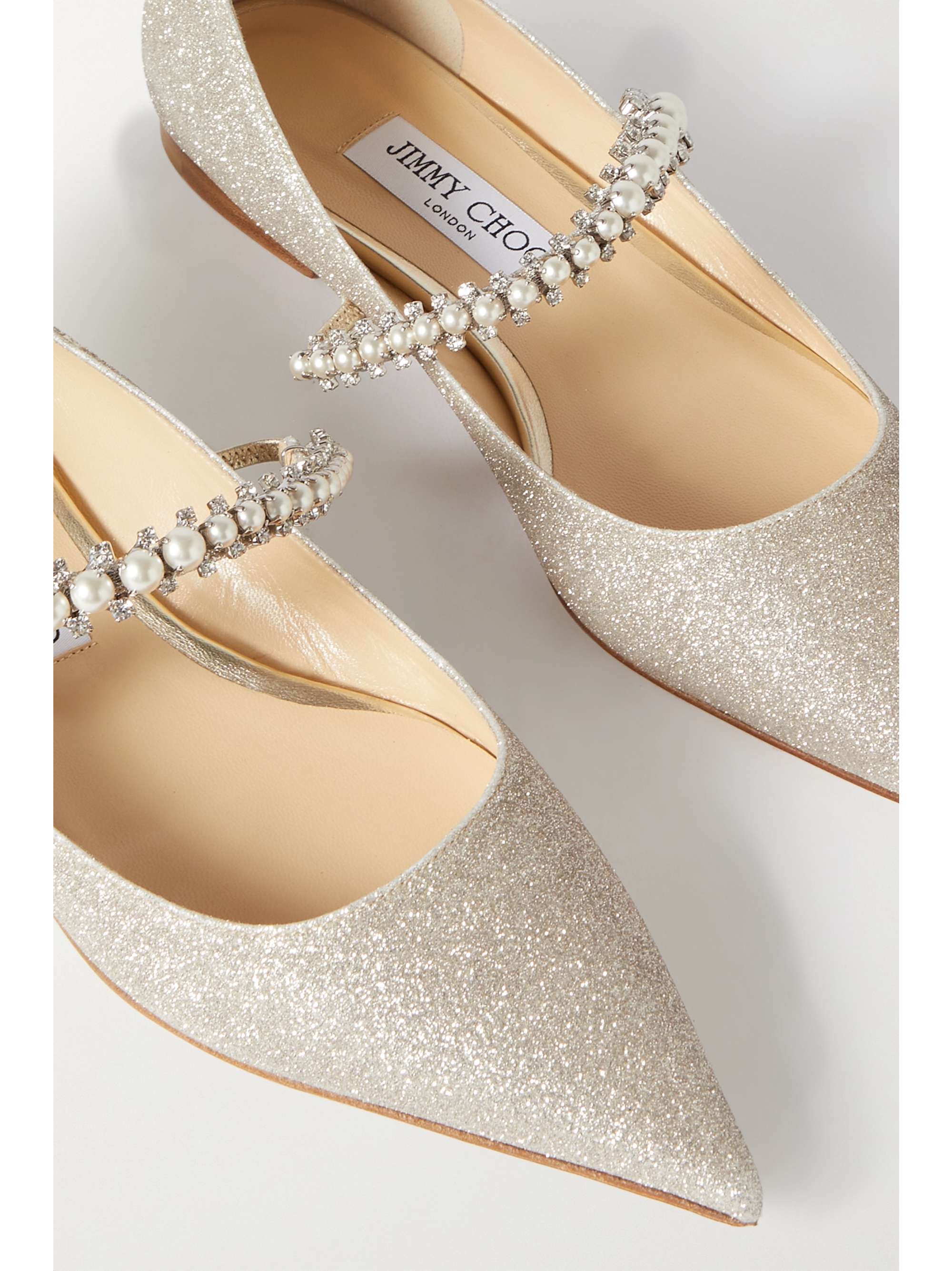 JIMMY CHOO Baily embellished glittered-leather point-toe flats