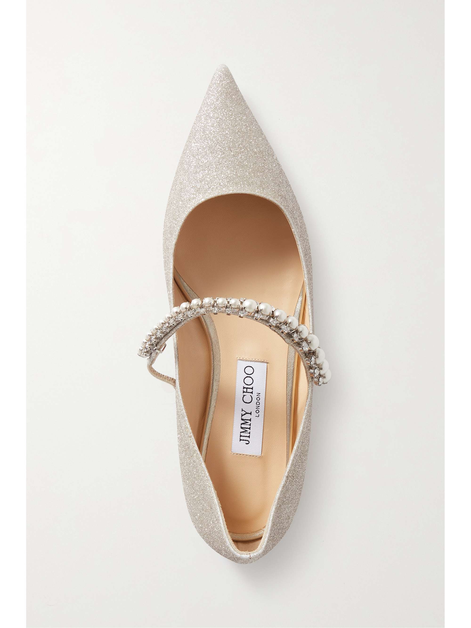 JIMMY CHOO Baily embellished glittered-leather point-toe flats