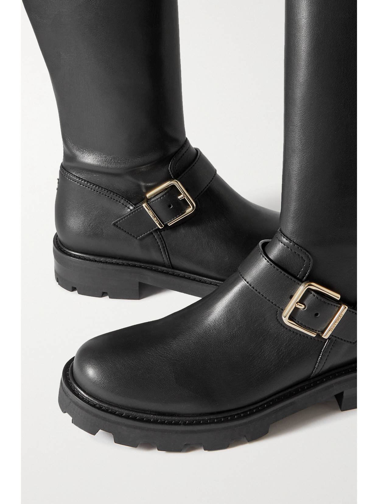 Shop Jimmy Choo Biker Ii Buckled Leather Over-the-knee Boots In Black