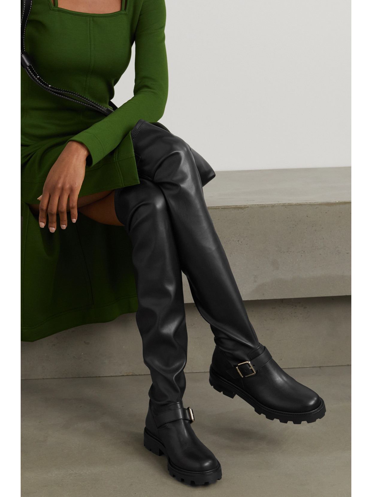 JIMMY CHOO BIKER II BUCKLED LEATHER OVER-THE-KNEE BOOTS