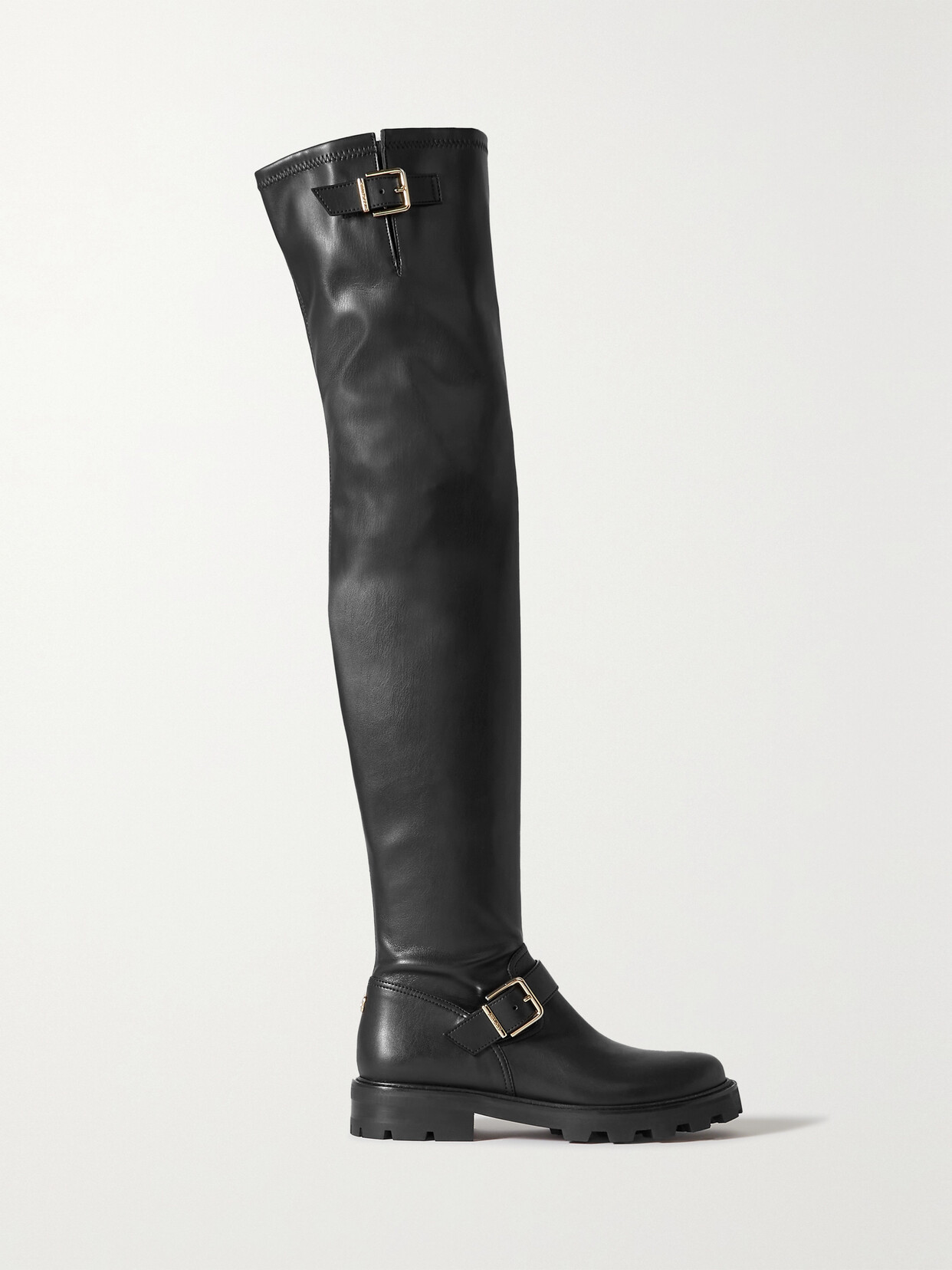 Shop Jimmy Choo Biker Ii Buckled Leather Over-the-knee Boots In Black