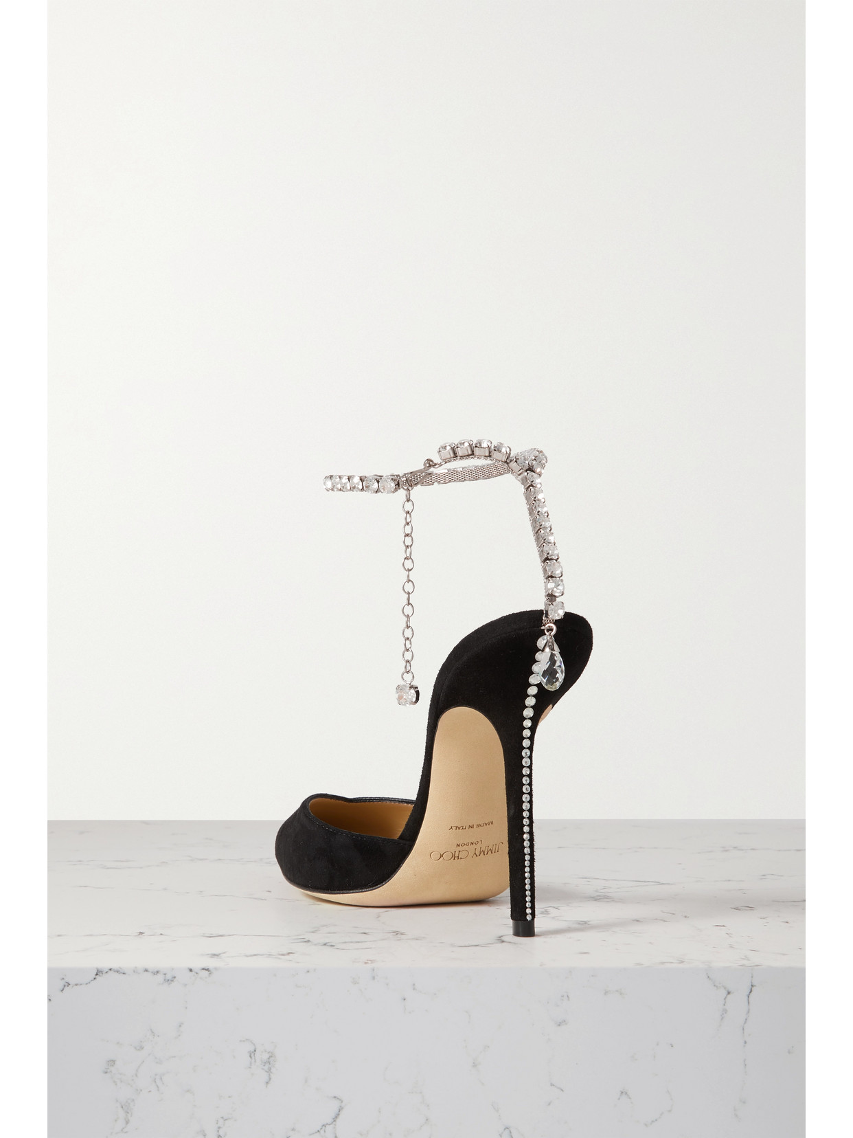 Jimmy Choo Saeda 100 Crystal-embellished Suede Pumps In Black
