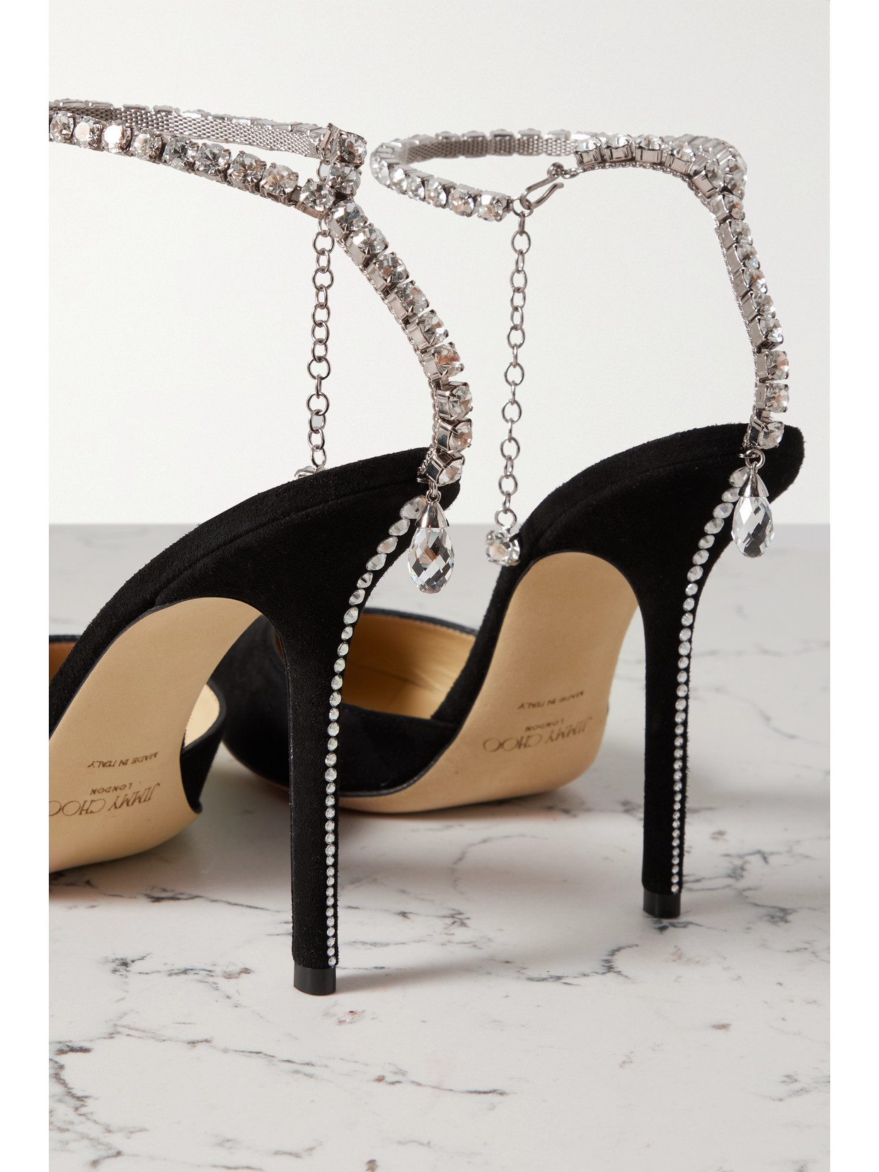 Jimmy Choo Saeda 100 Crystal-embellished Suede Pumps In Black