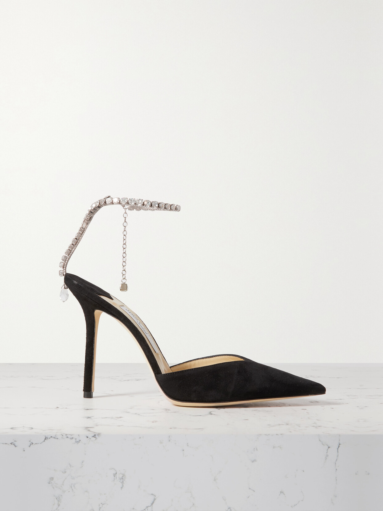 Jimmy Choo Saeda 100 Crystal-embellished Suede Pumps In Black